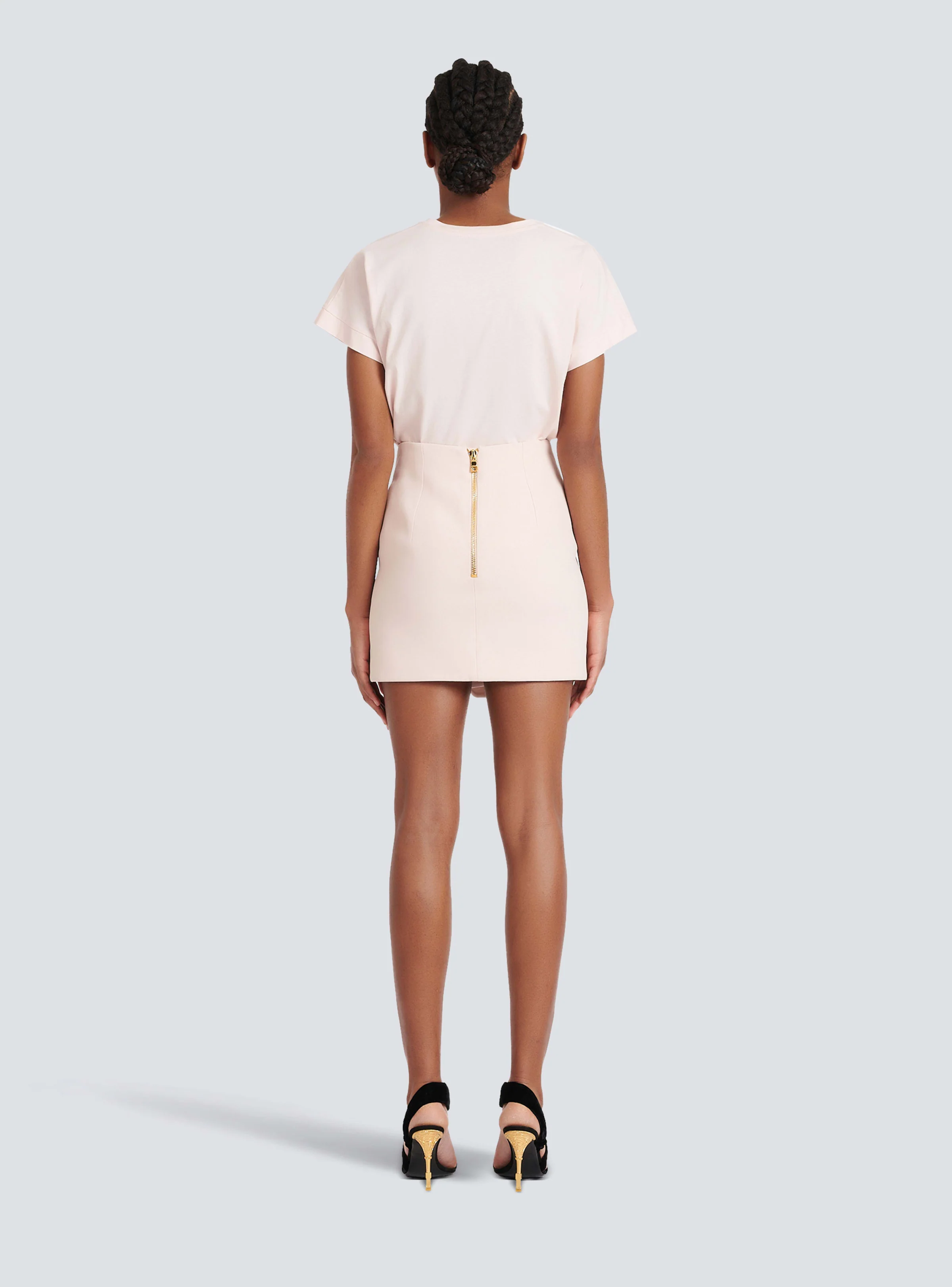 BALMAIN WOMEN'S LW 5 BTN CREPE WRAPPED SHORT SKIRT NWT - Image 4