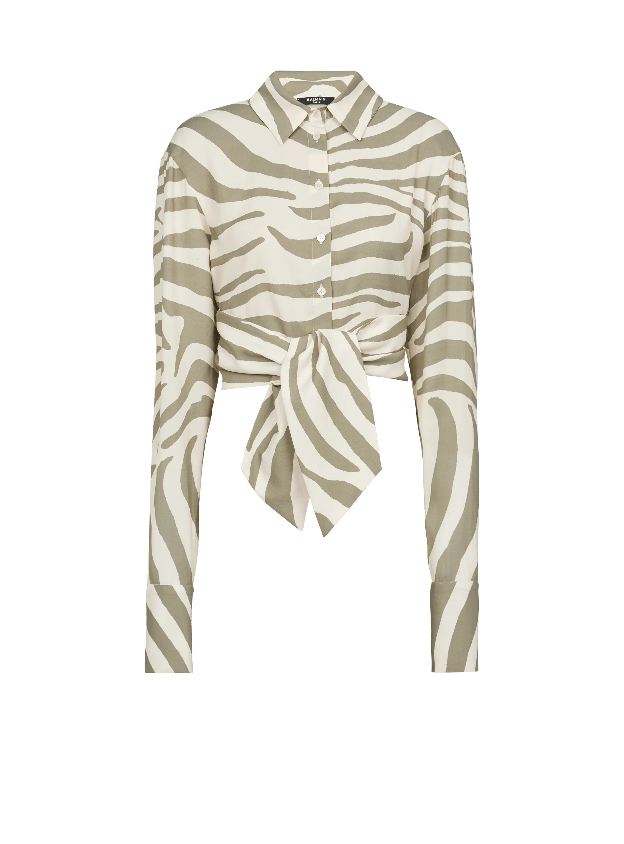 BALMAIN WOMEN'S MAO COLLAR ZEBRA PRINTED SHORT SHIRT NWT