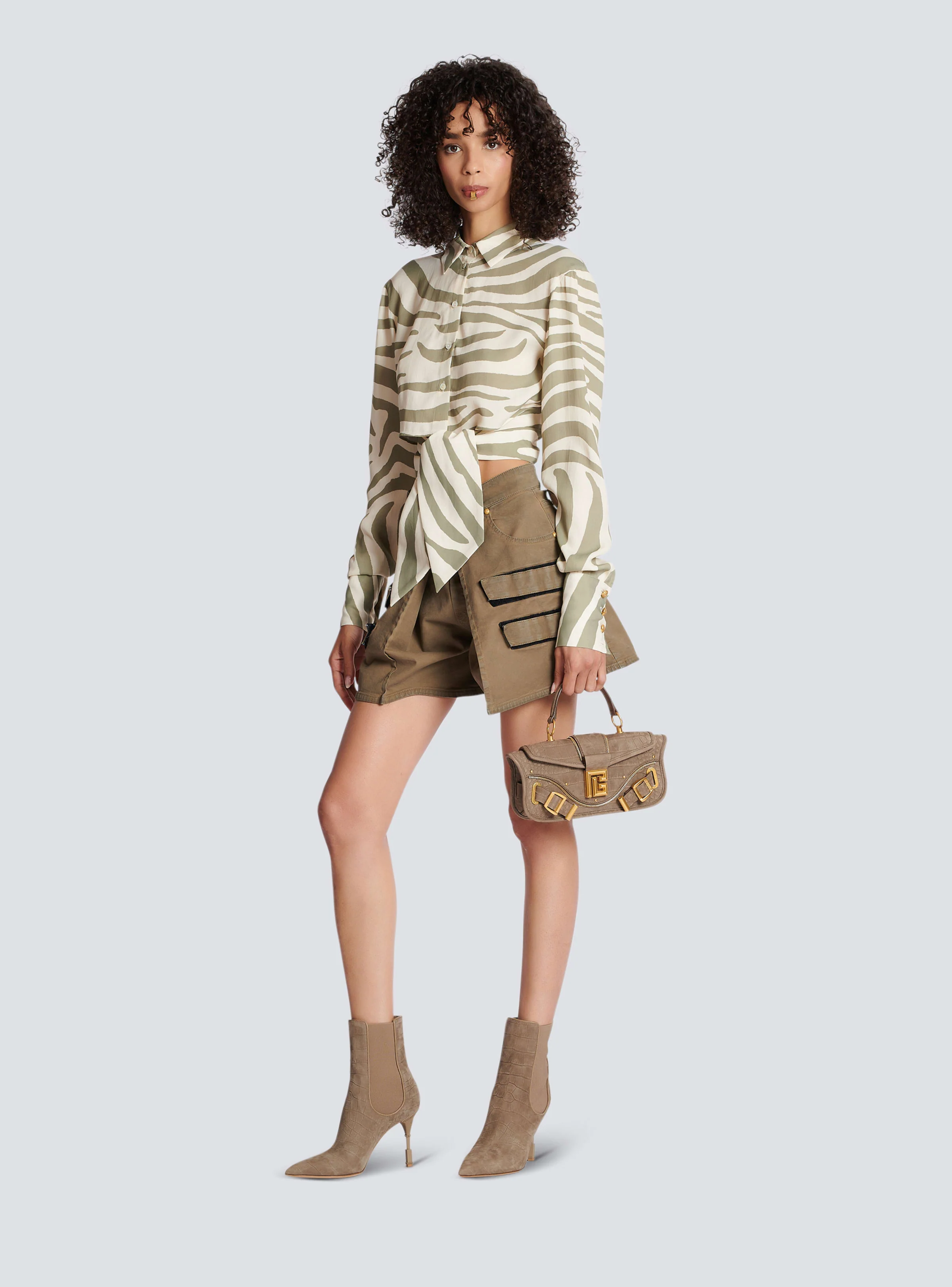 BALMAIN WOMEN'S MAO COLLAR ZEBRA PRINTED SHORT SHIRT NWT - Image 2