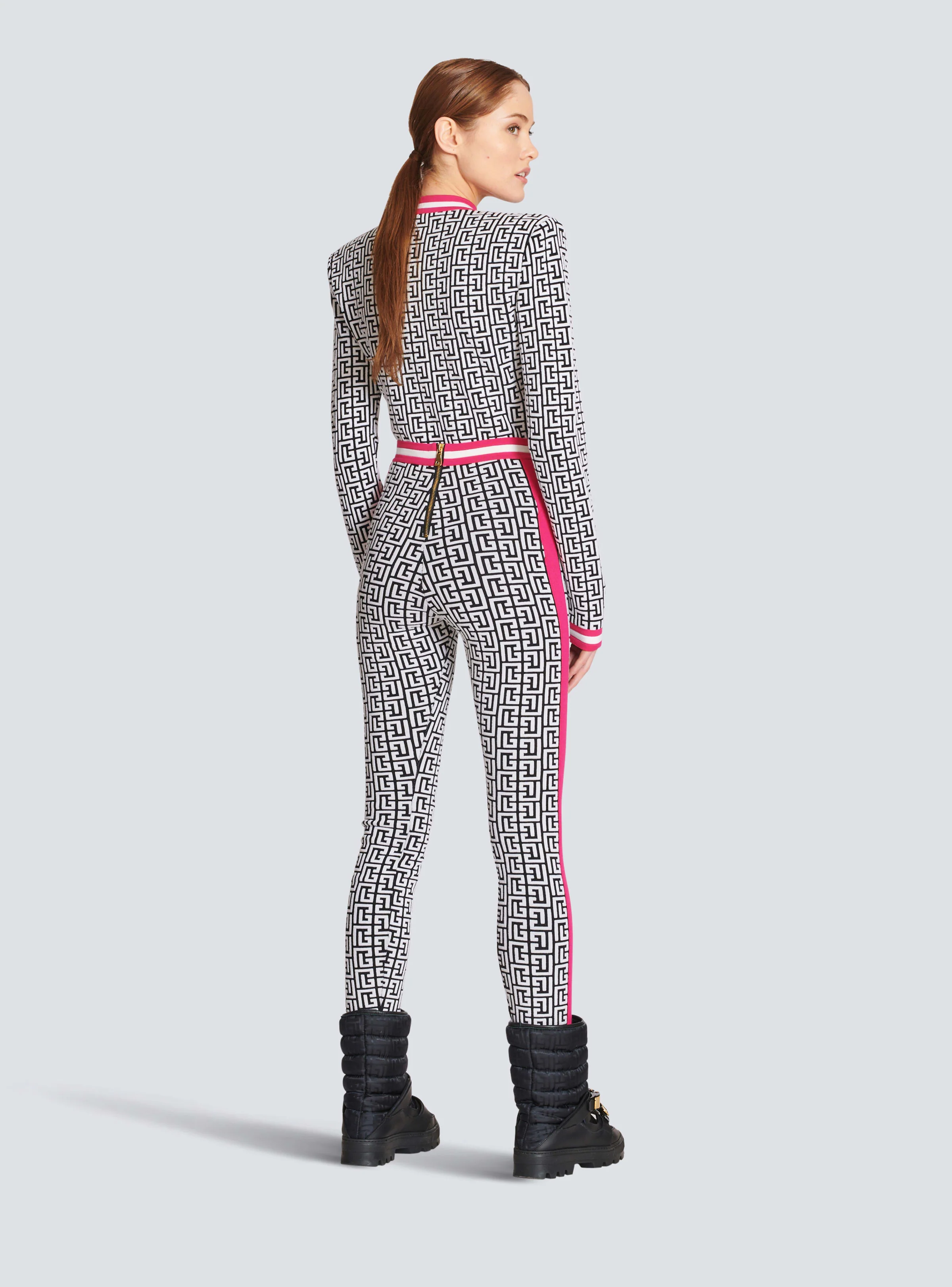 BALMAIN WOMEN'S BLACK AND WHITE MONOGRAM KNIT LEGGINGS - Image 4