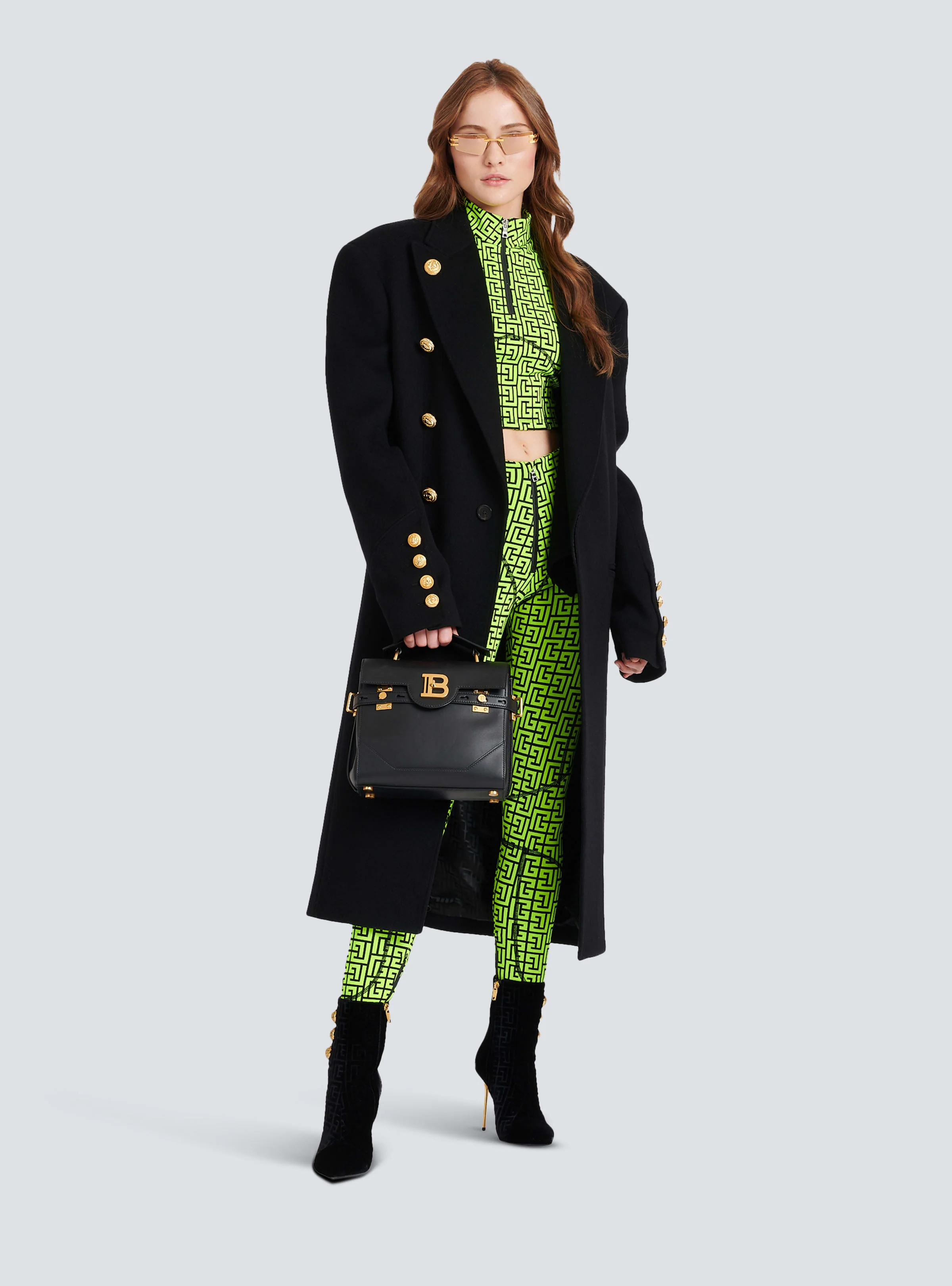 BALMAIN WOMEN'S BLACK NEON YELLOW MONOGRAM LEGGINGS - Image 2