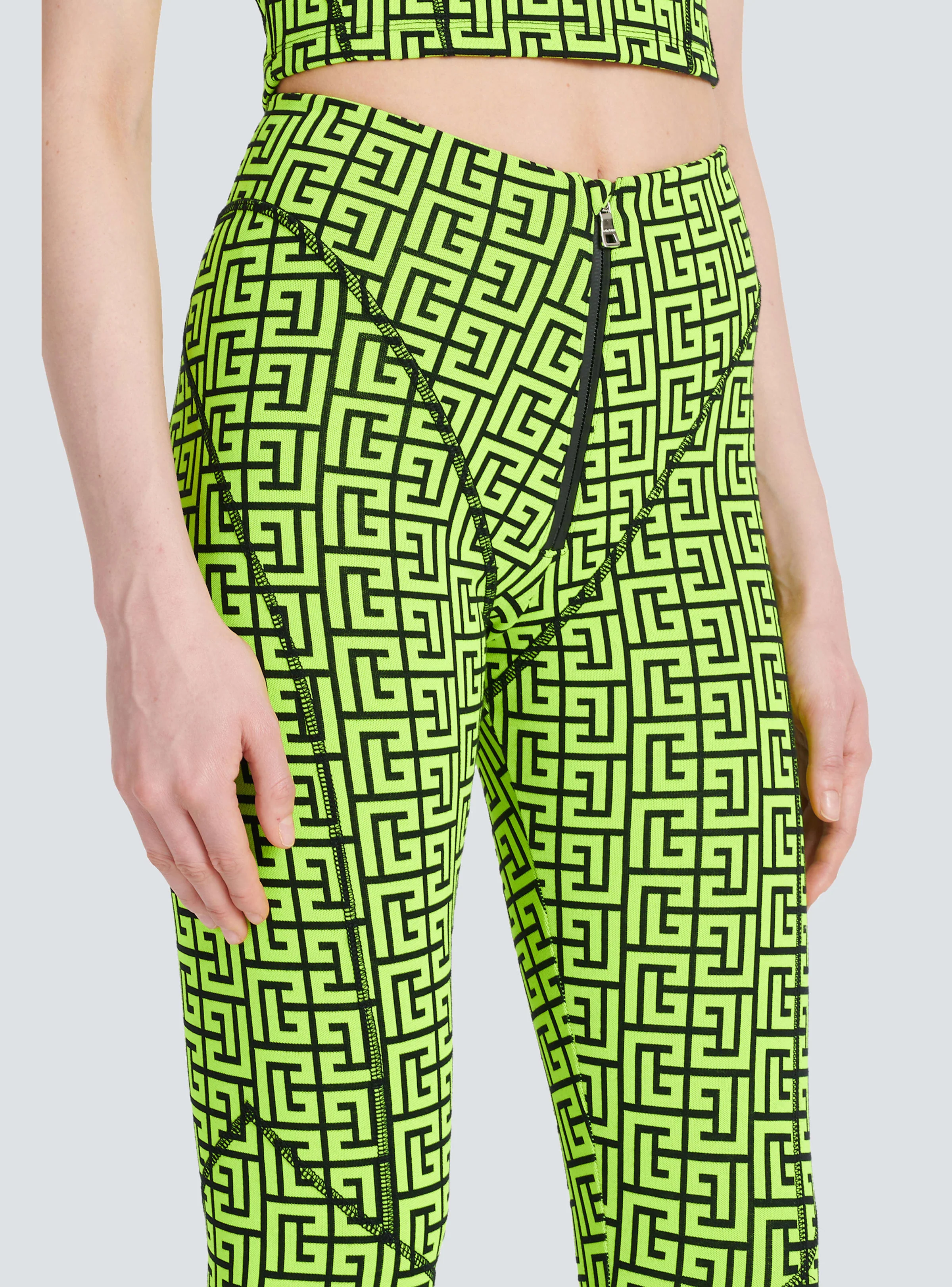 BALMAIN WOMEN'S BLACK NEON YELLOW MONOGRAM LEGGINGS - Image 6
