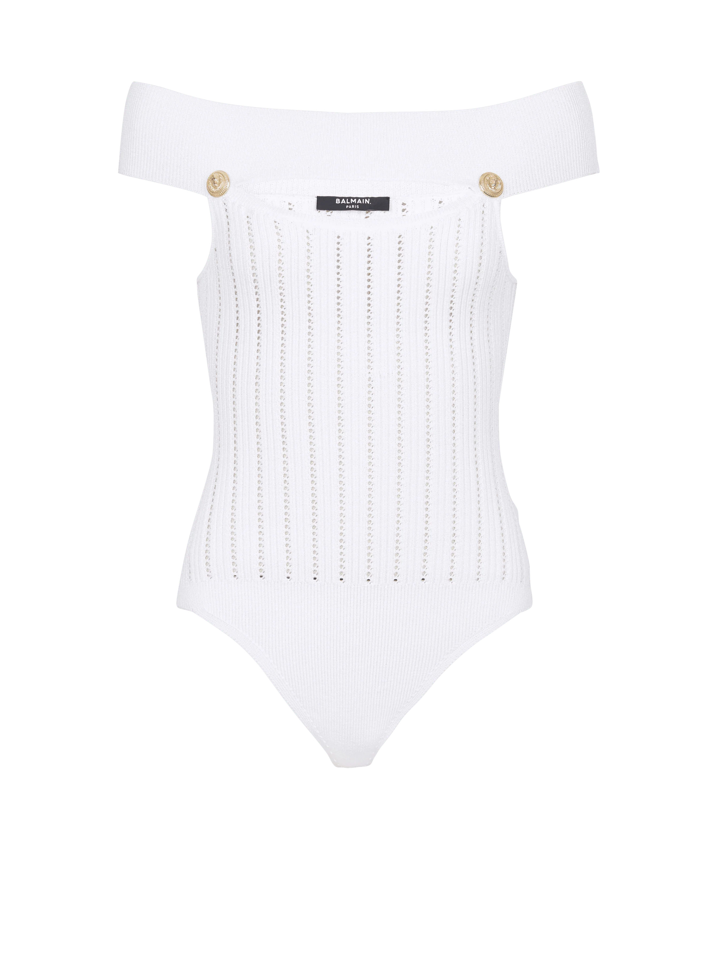 BALMAIN WOMEN'S OFF SHOULDER CUT RIBBED KNIT BODY NWT