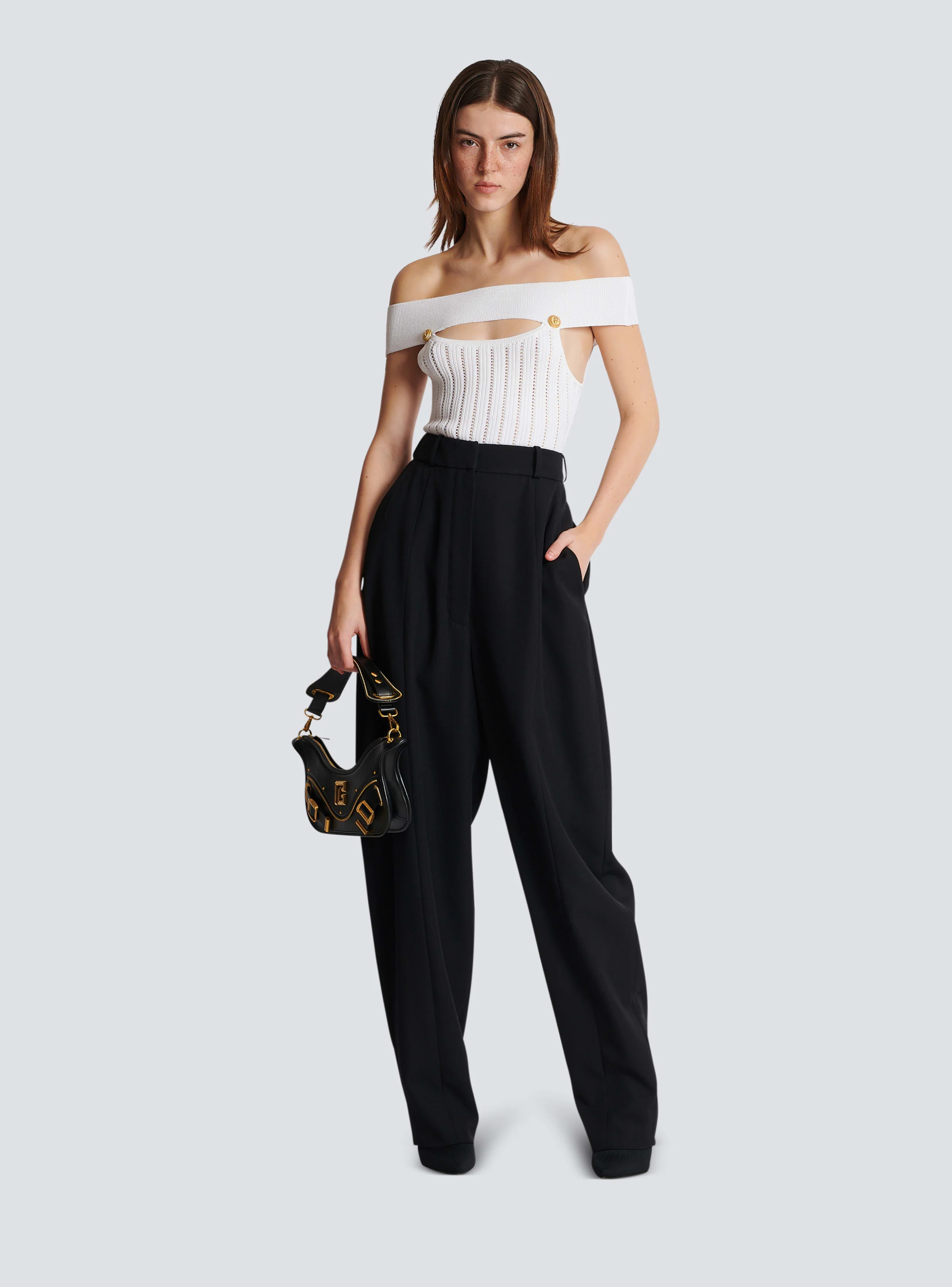BALMAIN WOMEN'S OFF SHOULDER CUT RIBBED KNIT BODY NWT - Image 2