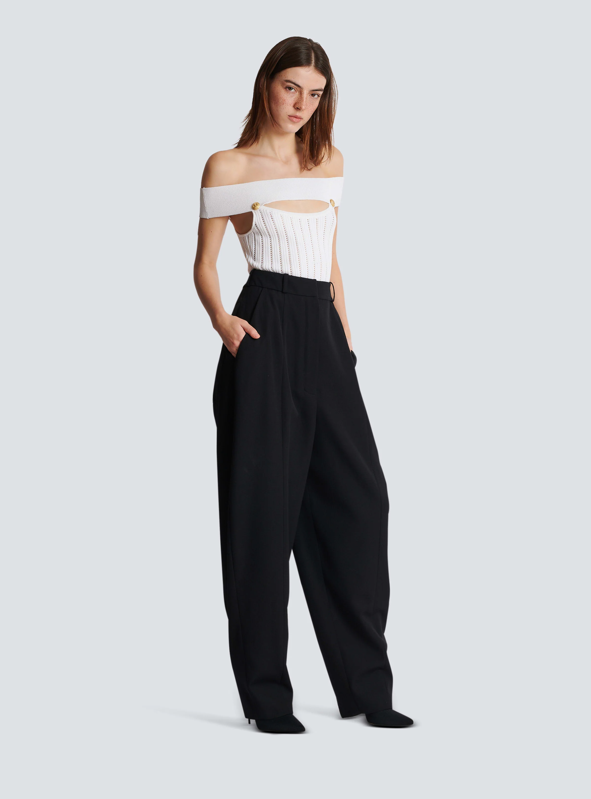 BALMAIN WOMEN'S OFF SHOULDER CUT RIBBED KNIT BODY NWT - Image 3