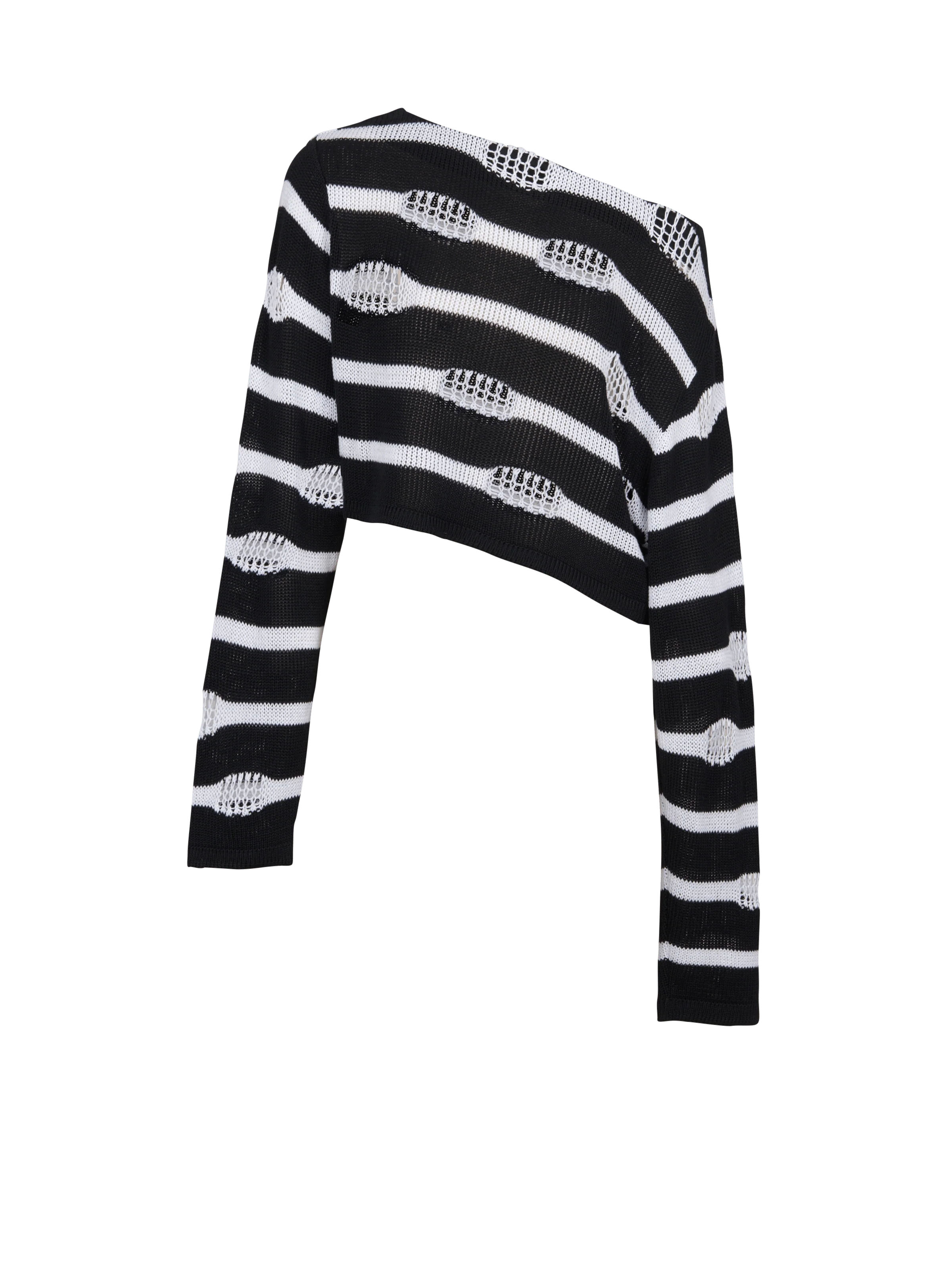 BALMAIN WOMEN'S OFF-SHOULDER DESTROY STRIPED CROP TOP NWT