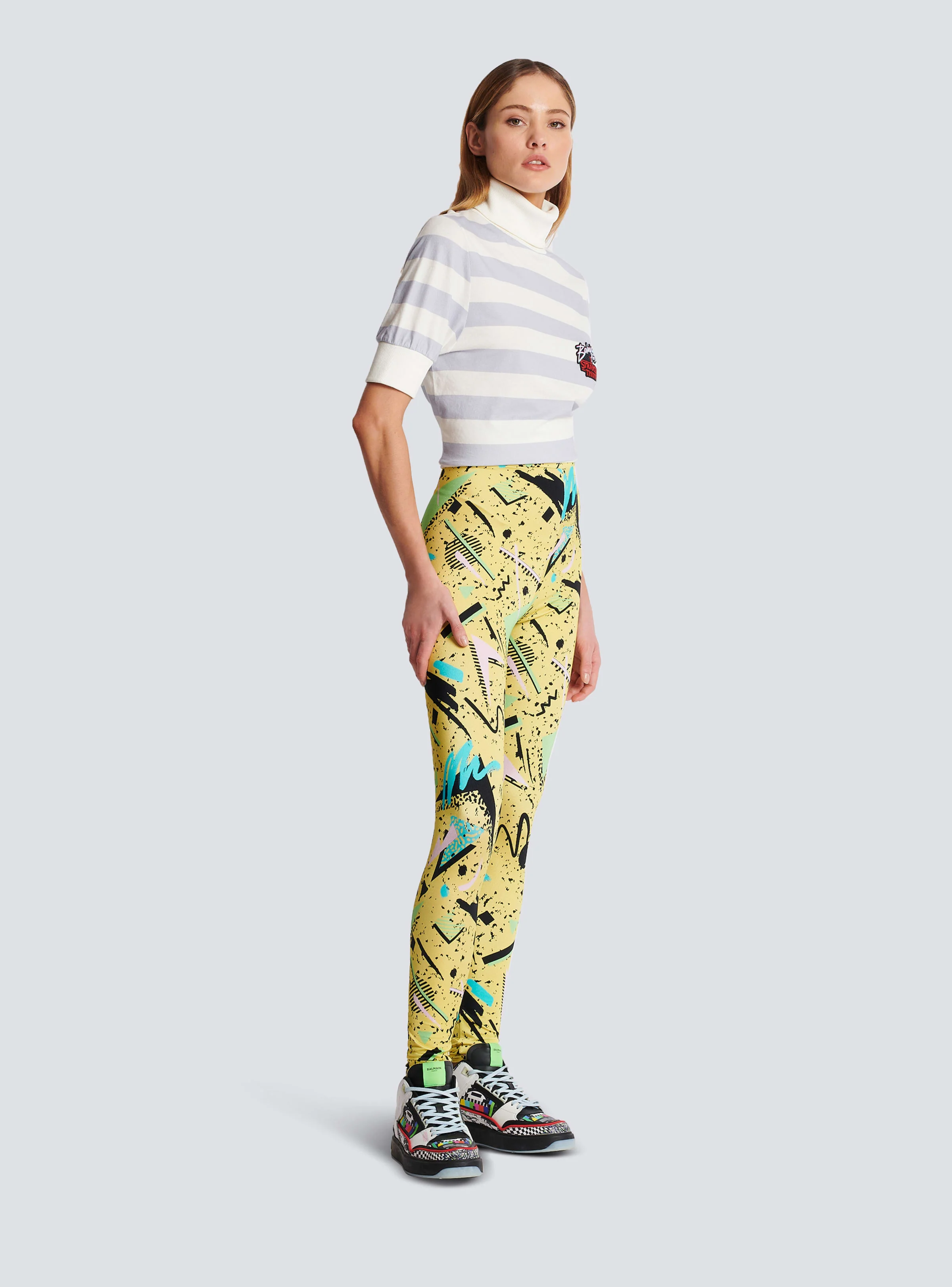 BALMAIN WOMEN'S YELLOW MULTICOLOR PATTERNED LEGGINGS - Image 3