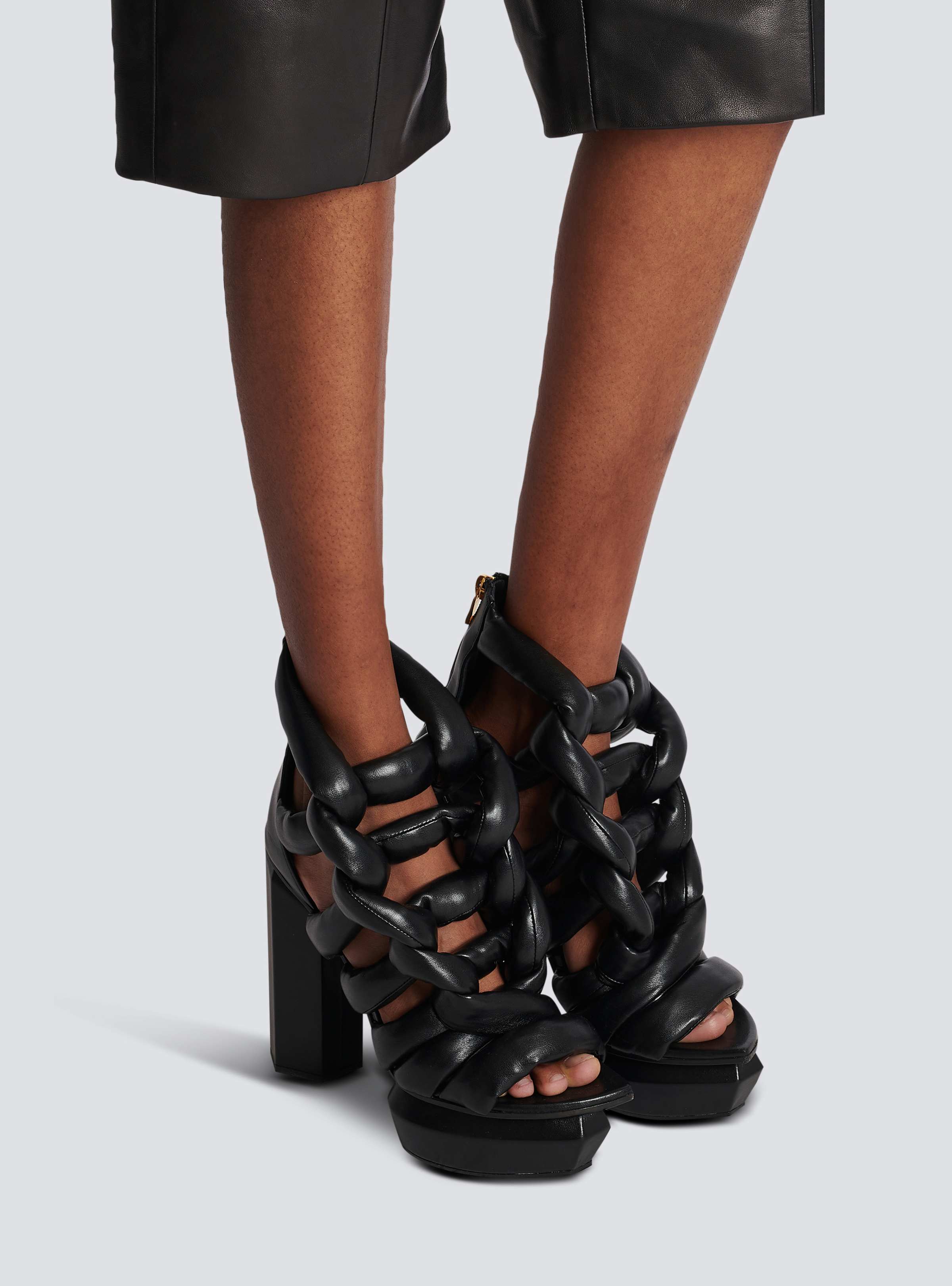 BALMAIN WOMEN'S BLACK BRAIDED PLATFORM SANDAL - Image 2