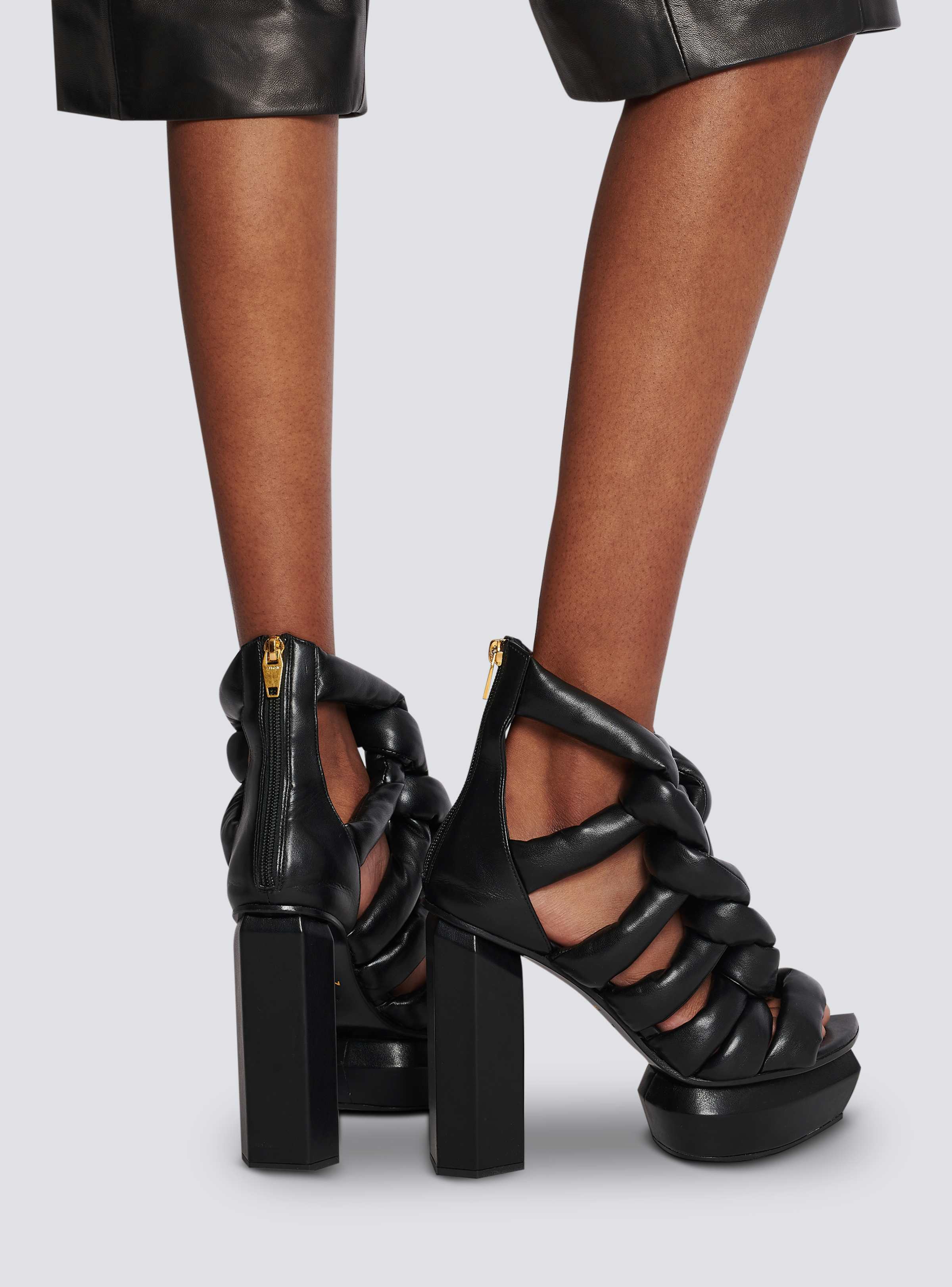 BALMAIN WOMEN'S BLACK BRAIDED PLATFORM SANDAL - Image 8