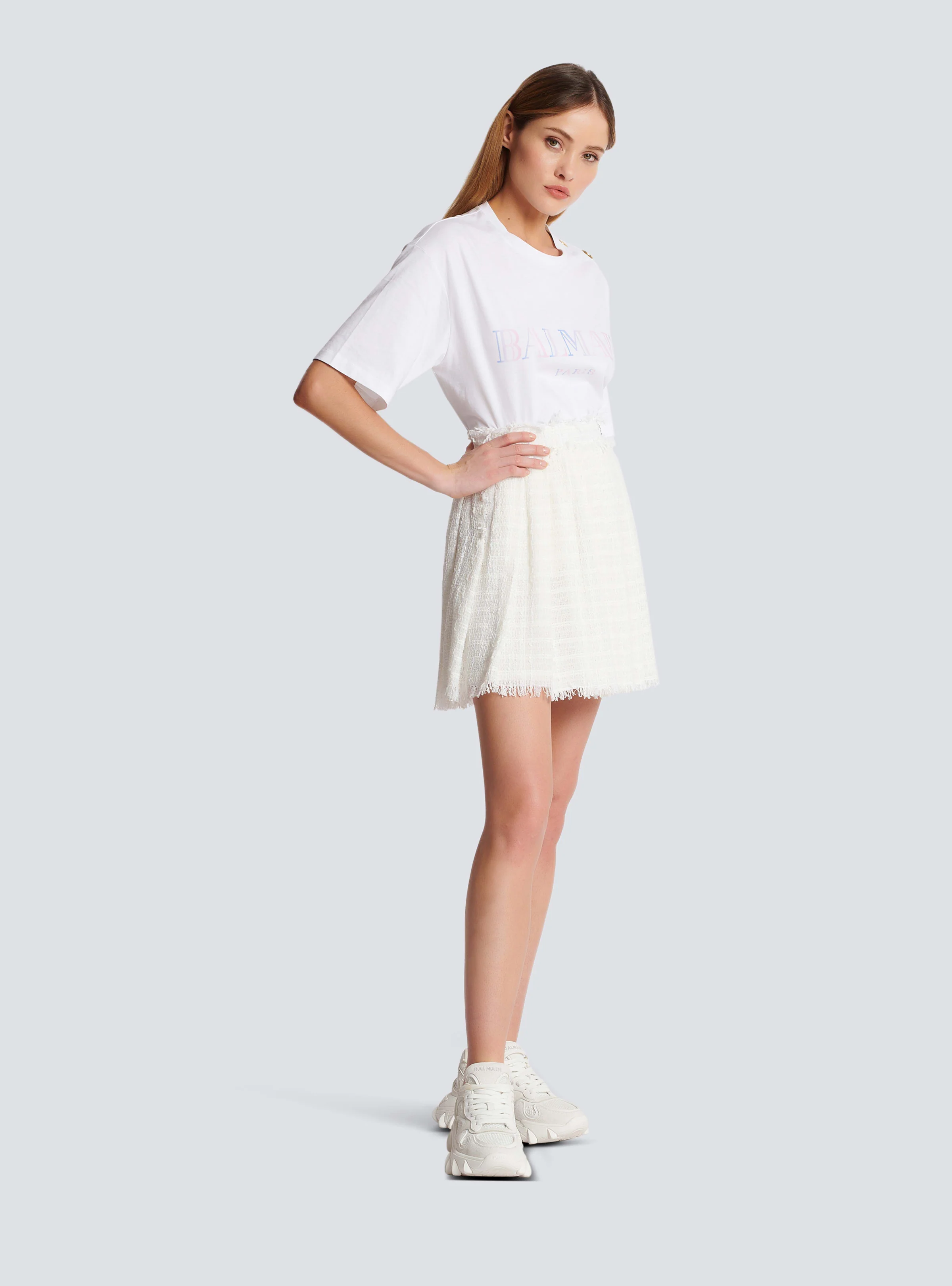 BALMAIN WOMEN'S PLEATED TWEED SHORT SKIRT NWT - Image 3