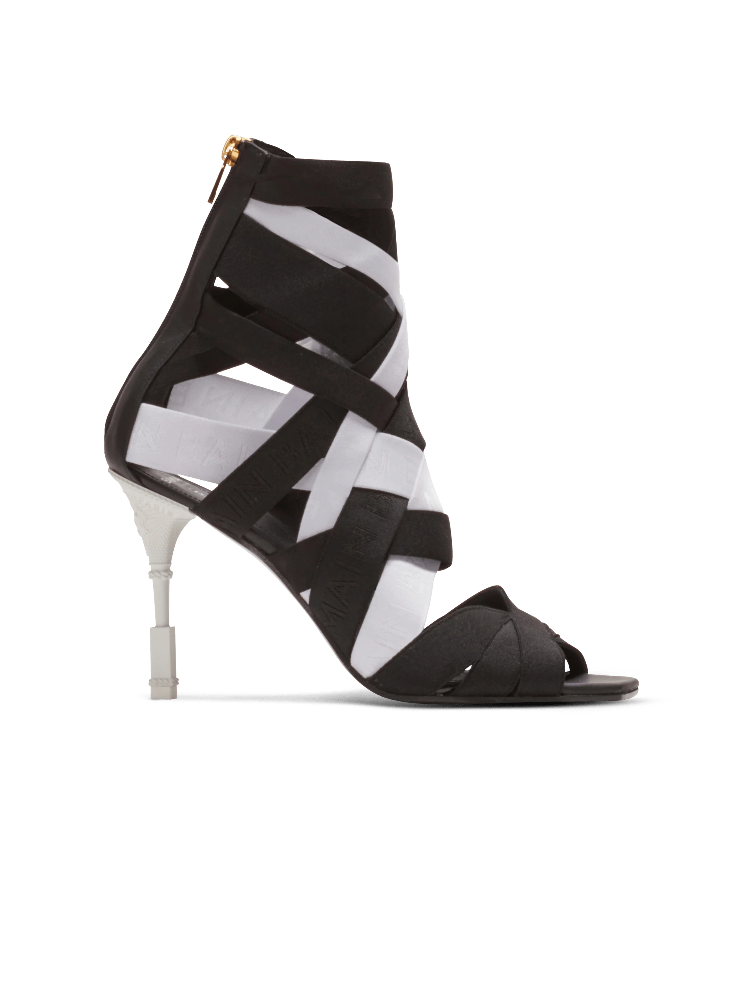 BALMAIN WOMEN'S BLACK WHITE ELASTIC STRAP SANDALS