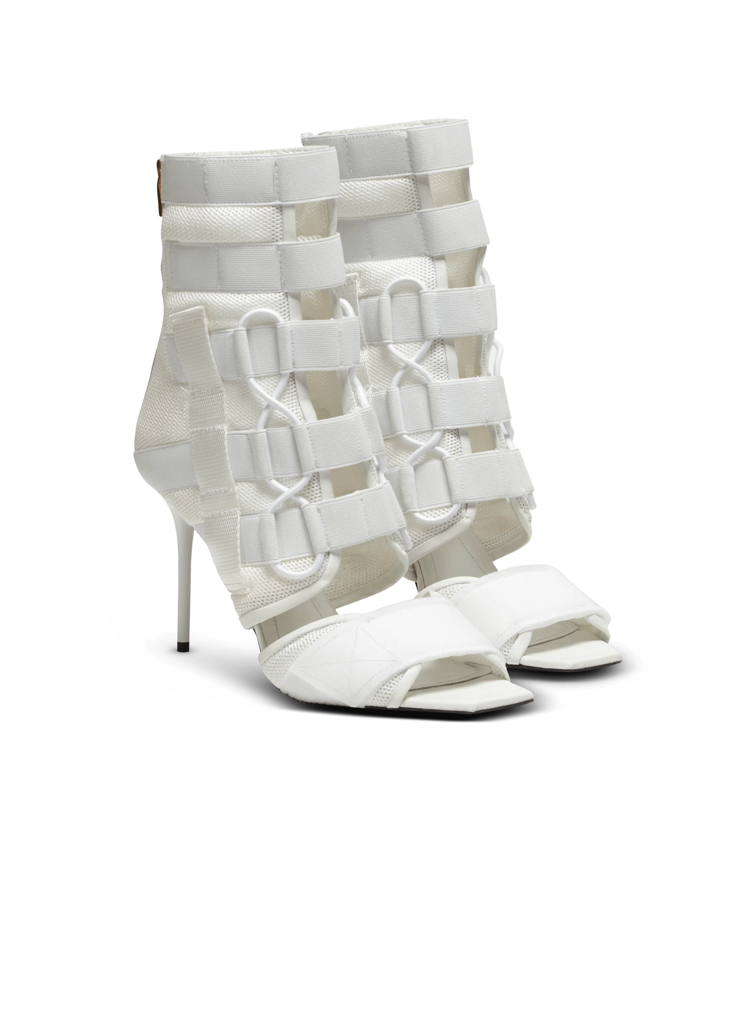 BALMAIN WOMEN'S WHITE MESH VELCRO HIGH-HEEL SANDAL - Image 3