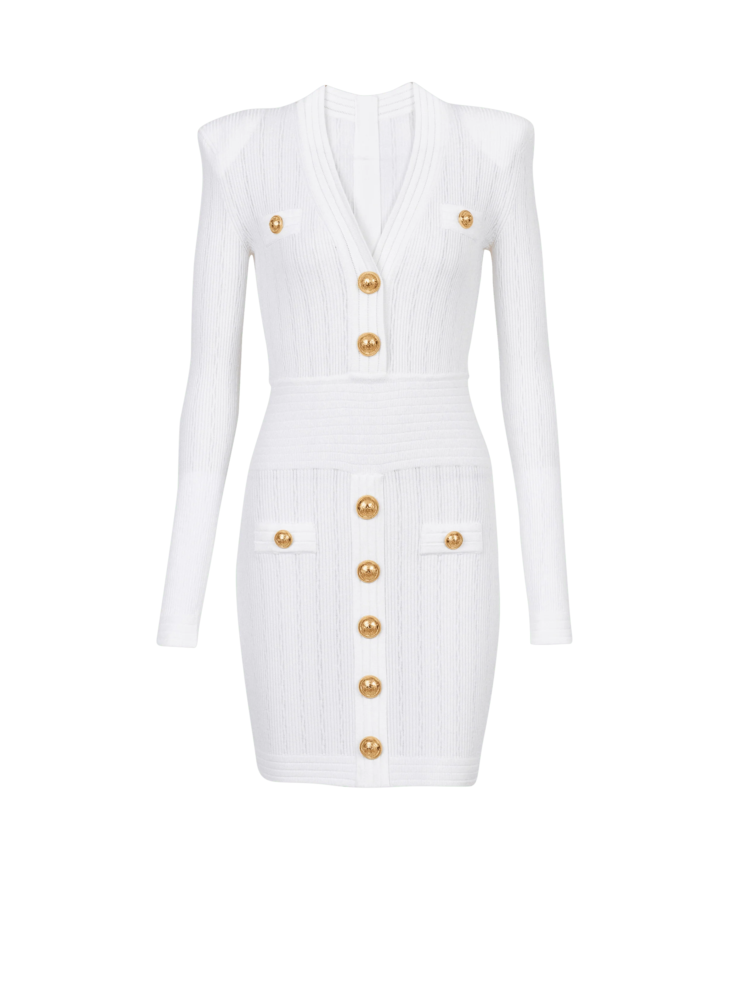 BALMAIN WOMEN'S SHORT LS V NECK BTN DETAILS KNIT DRESS NWT