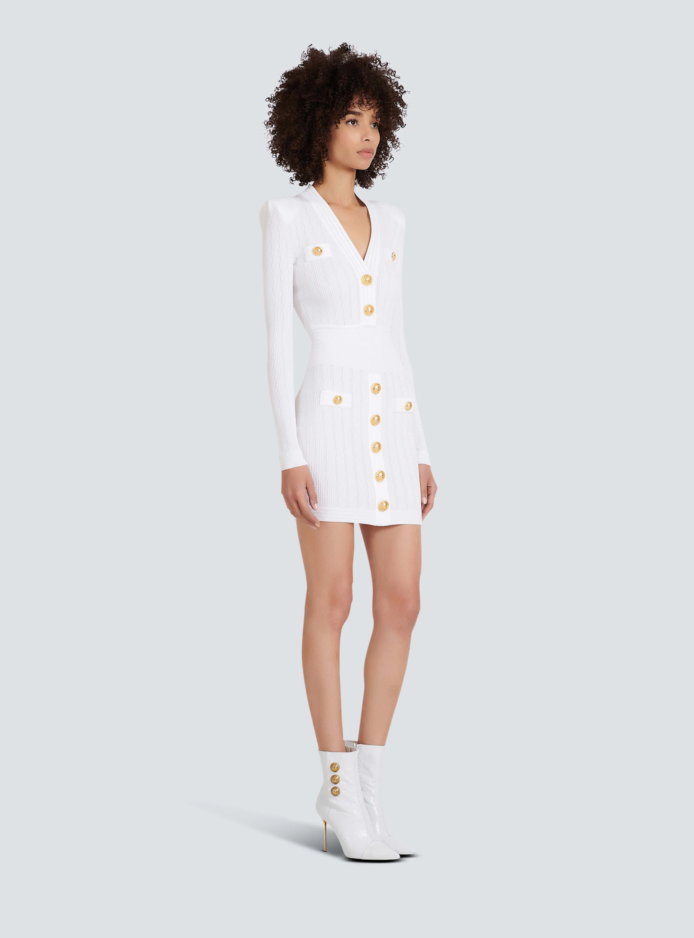 BALMAIN WOMEN'S SHORT LS V NECK BTN DETAILS KNIT DRESS NWT - Image 3