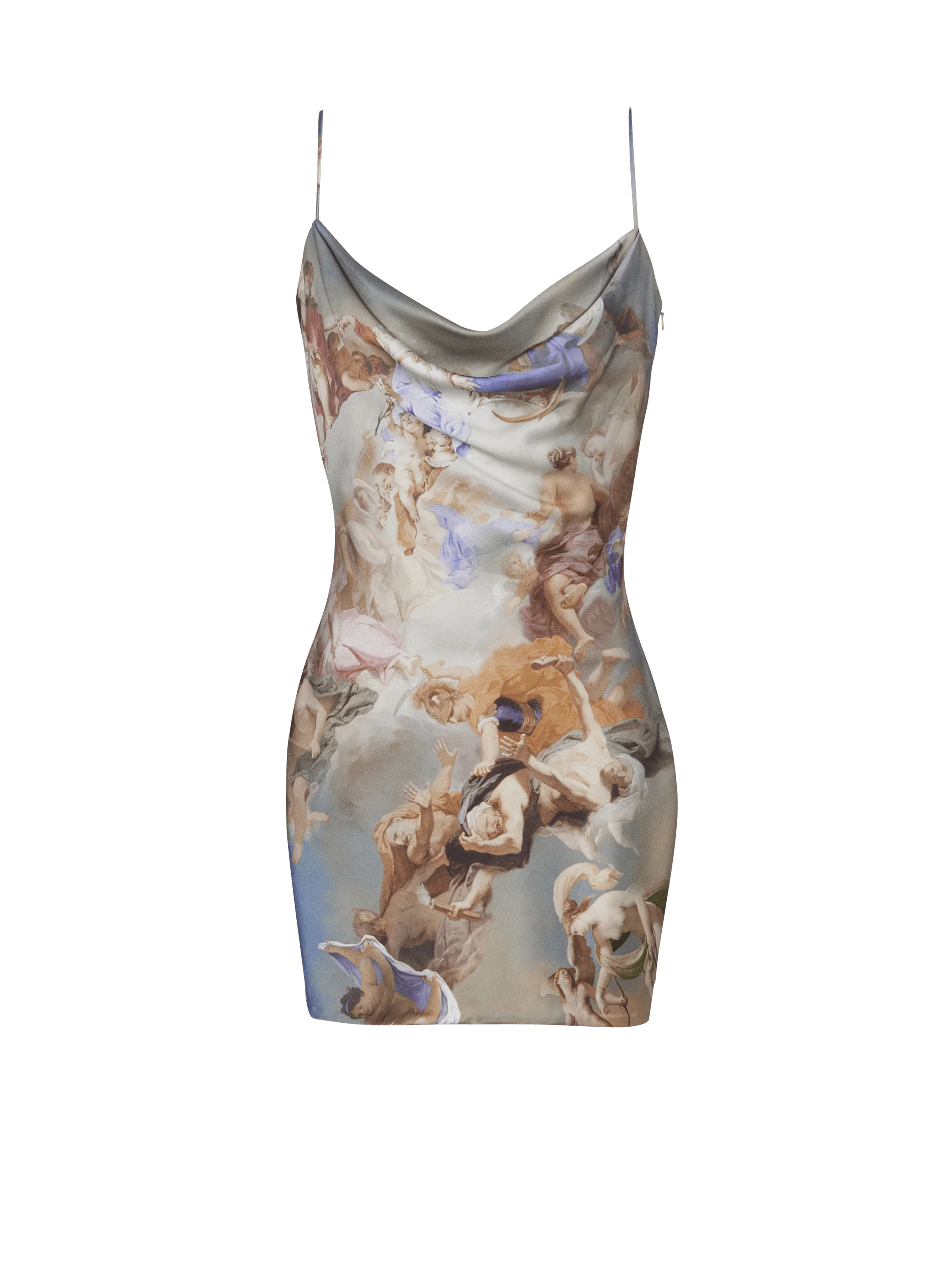 BALMAIN WOMEN'S SKY PRINTED COWL NECK BABYDOLL DRESS NWT