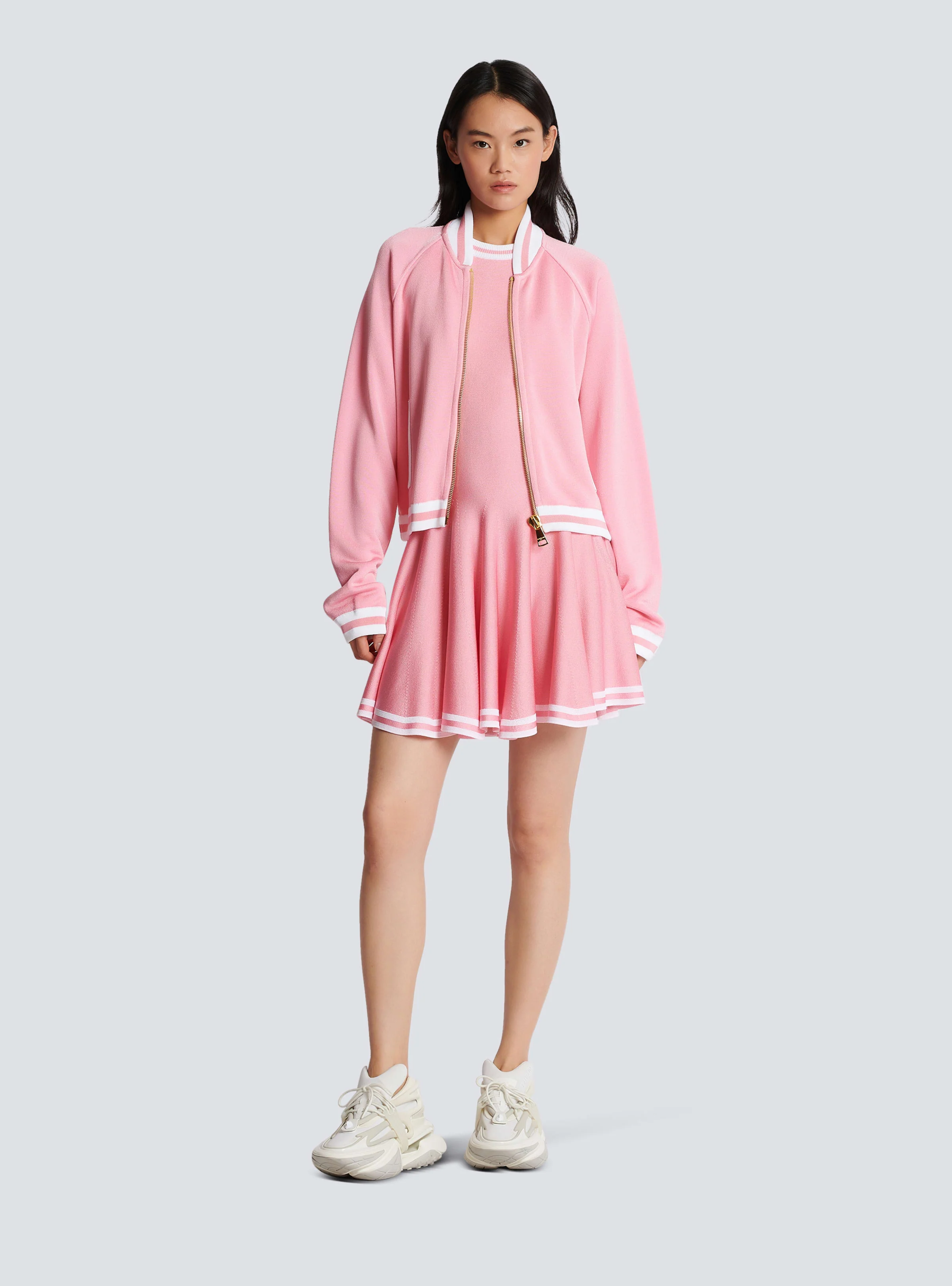 BALMAIN WOMEN'S SLEEVELESS CONTRASTED KNIT SKATER DRESS NWT - Image 2