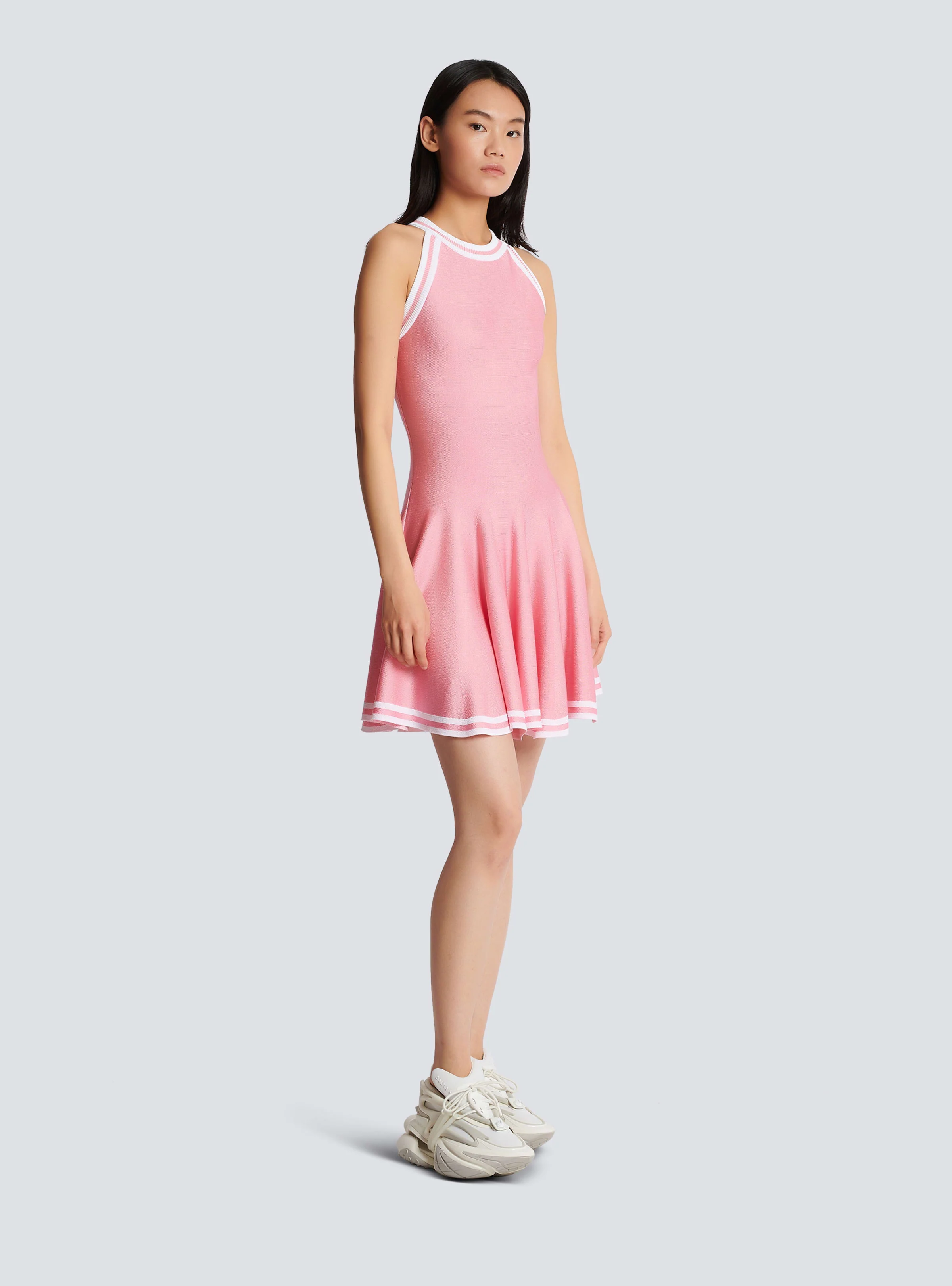 BALMAIN WOMEN'S SLEEVELESS CONTRASTED KNIT SKATER DRESS NWT - Image 3
