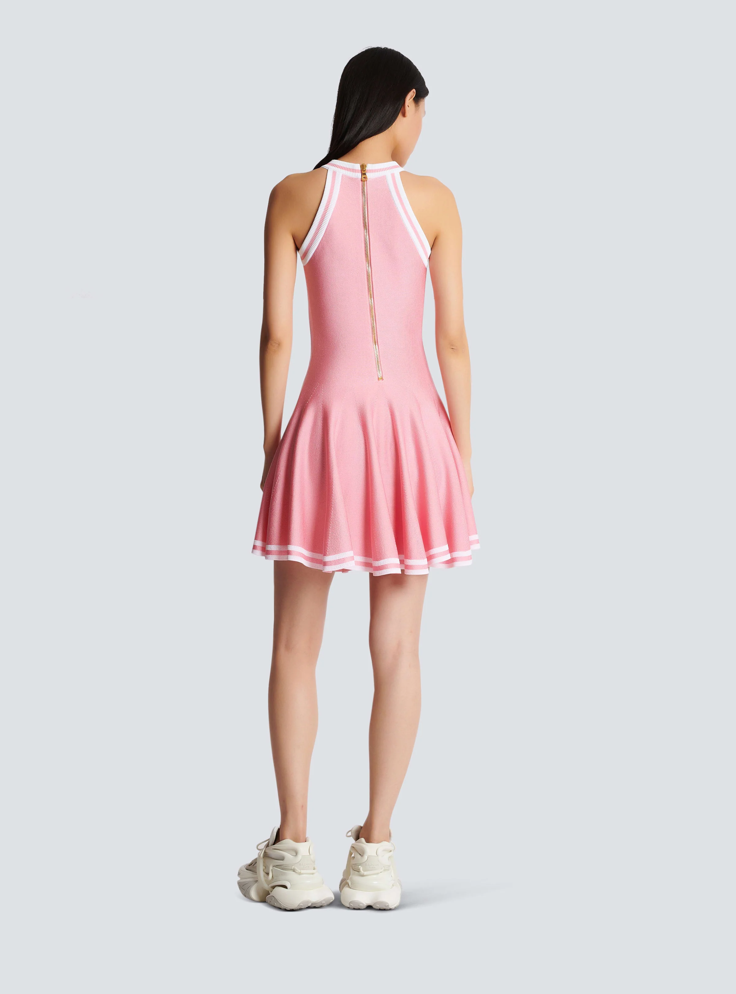 BALMAIN WOMEN'S SLEEVELESS CONTRASTED KNIT SKATER DRESS NWT - Image 4