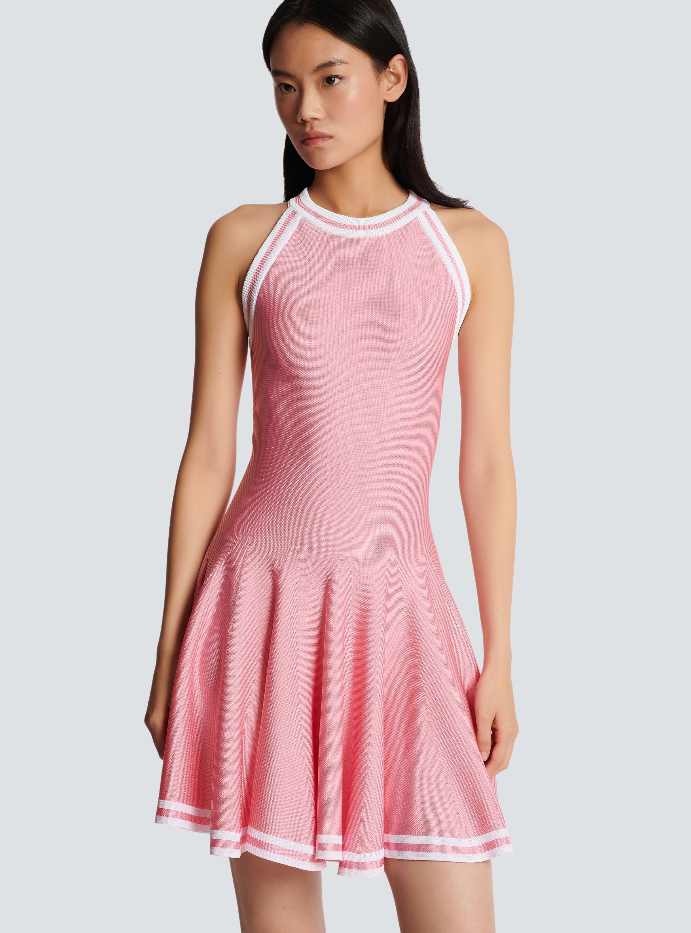 BALMAIN WOMEN'S SLEEVELESS CONTRASTED KNIT SKATER DRESS NWT - Image 6