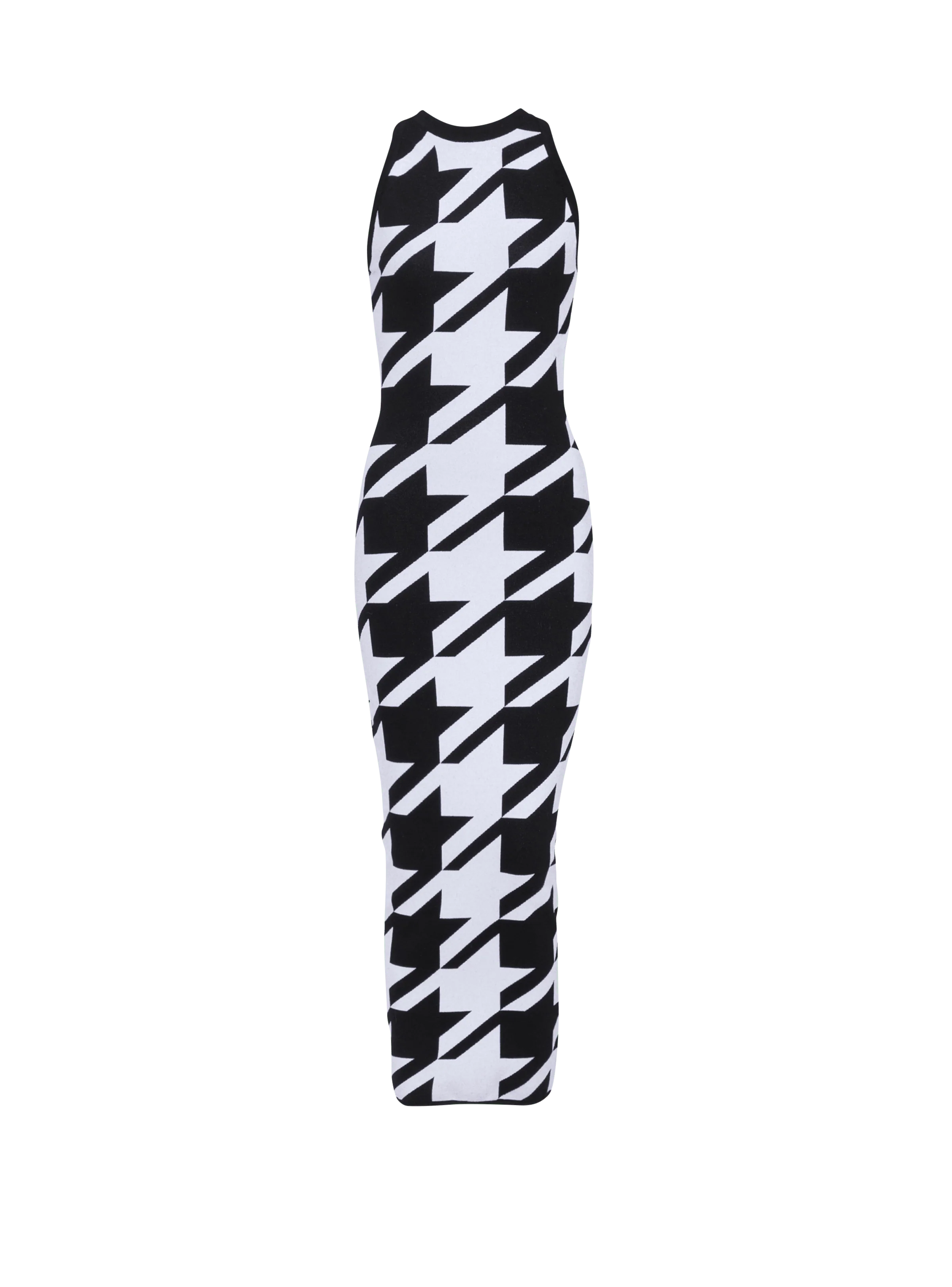 BALMAIN WOMEN'S SLEEVELESS HOUNDSTOOTH KNIT MIDI DRESS NWT