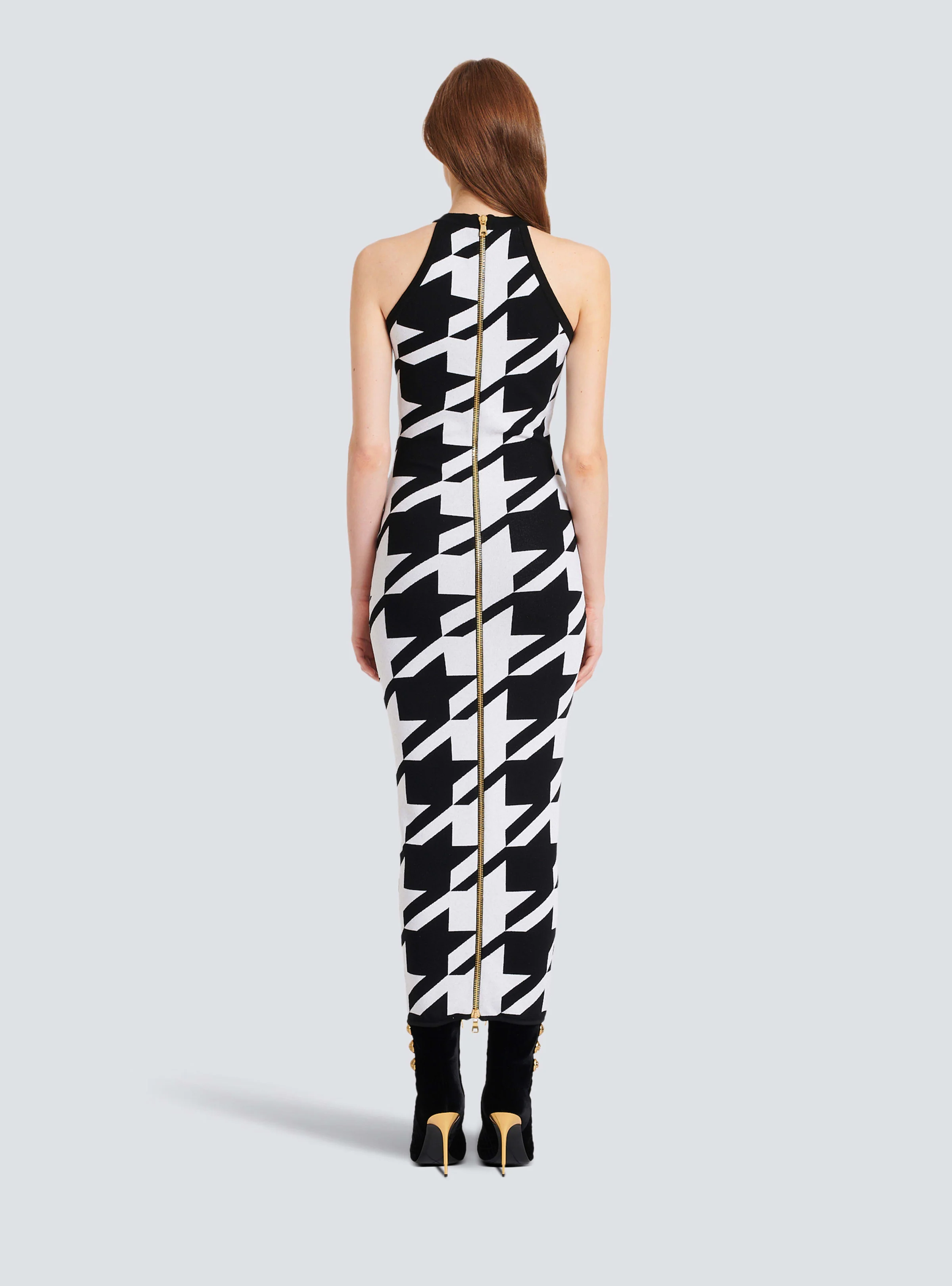 BALMAIN WOMEN'S SLEEVELESS HOUNDSTOOTH KNIT MIDI DRESS NWT - Image 4