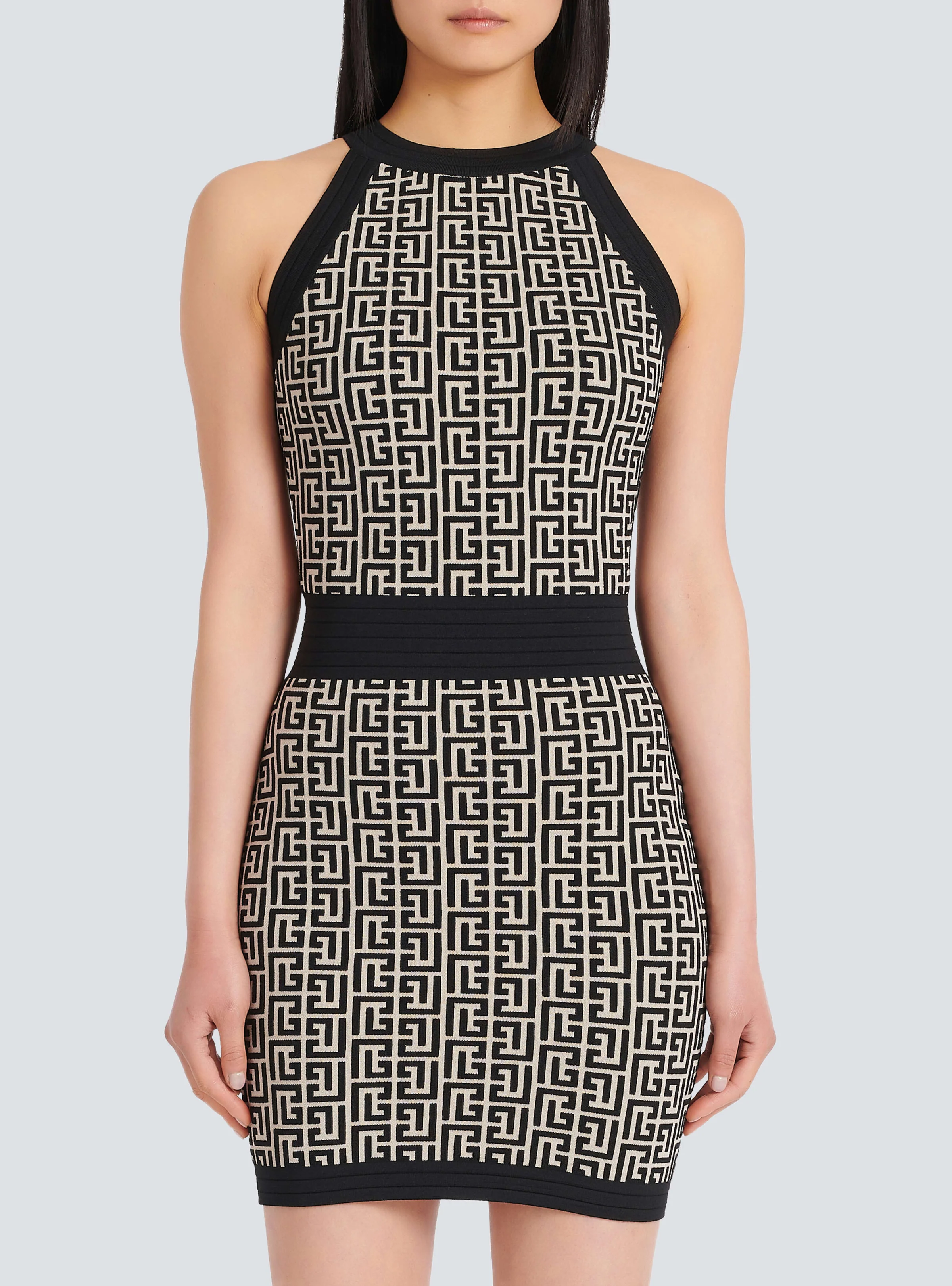 BALMAIN WOMEN'S SLEEVELESS MONOGRAM KNIT SHORT DRESS NWT - Image 5