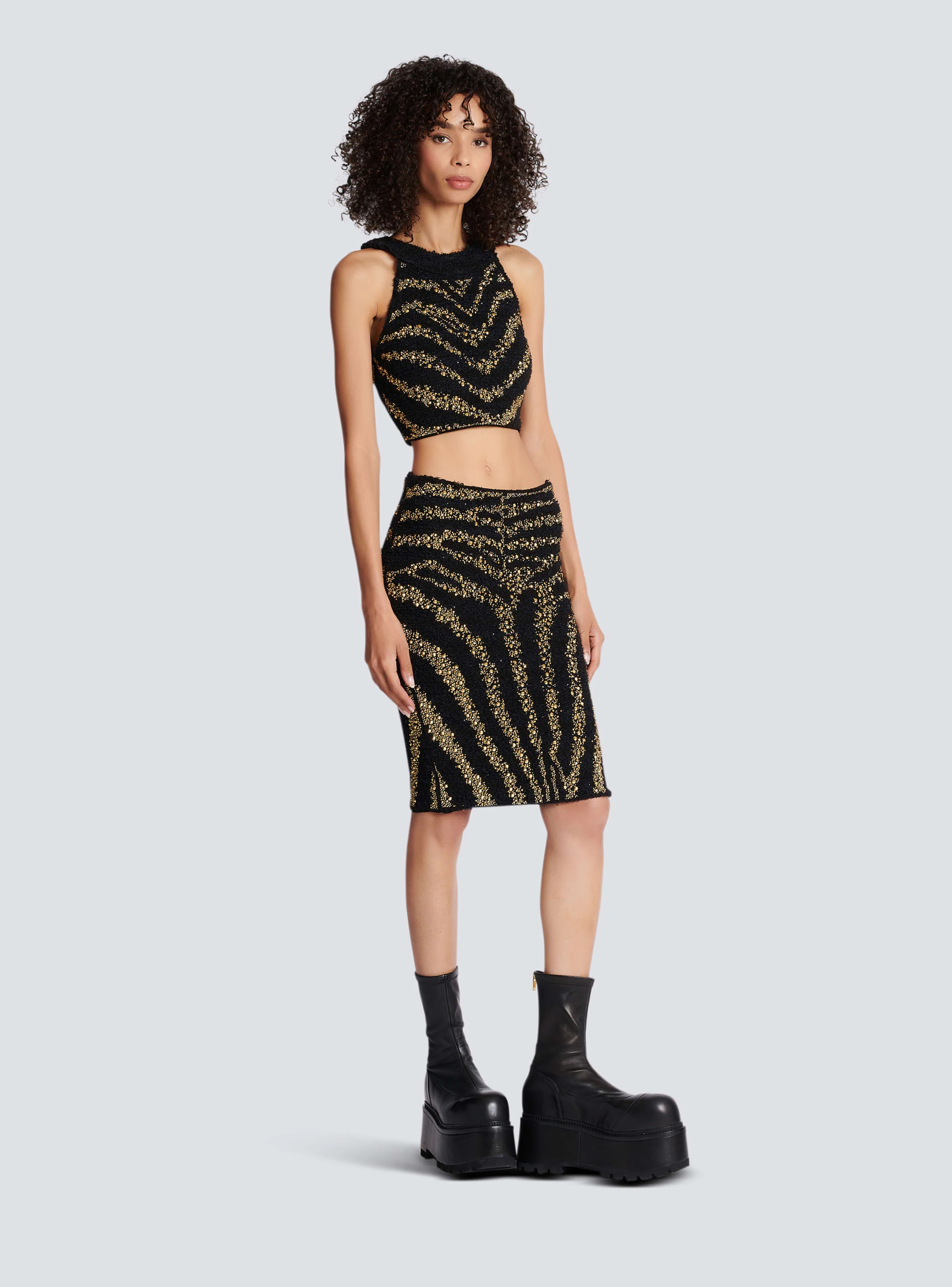 BALMAIN WOMEN'S SLEEVELESS ZEBRA TWEED CROPPED TOP NWT - Image 3