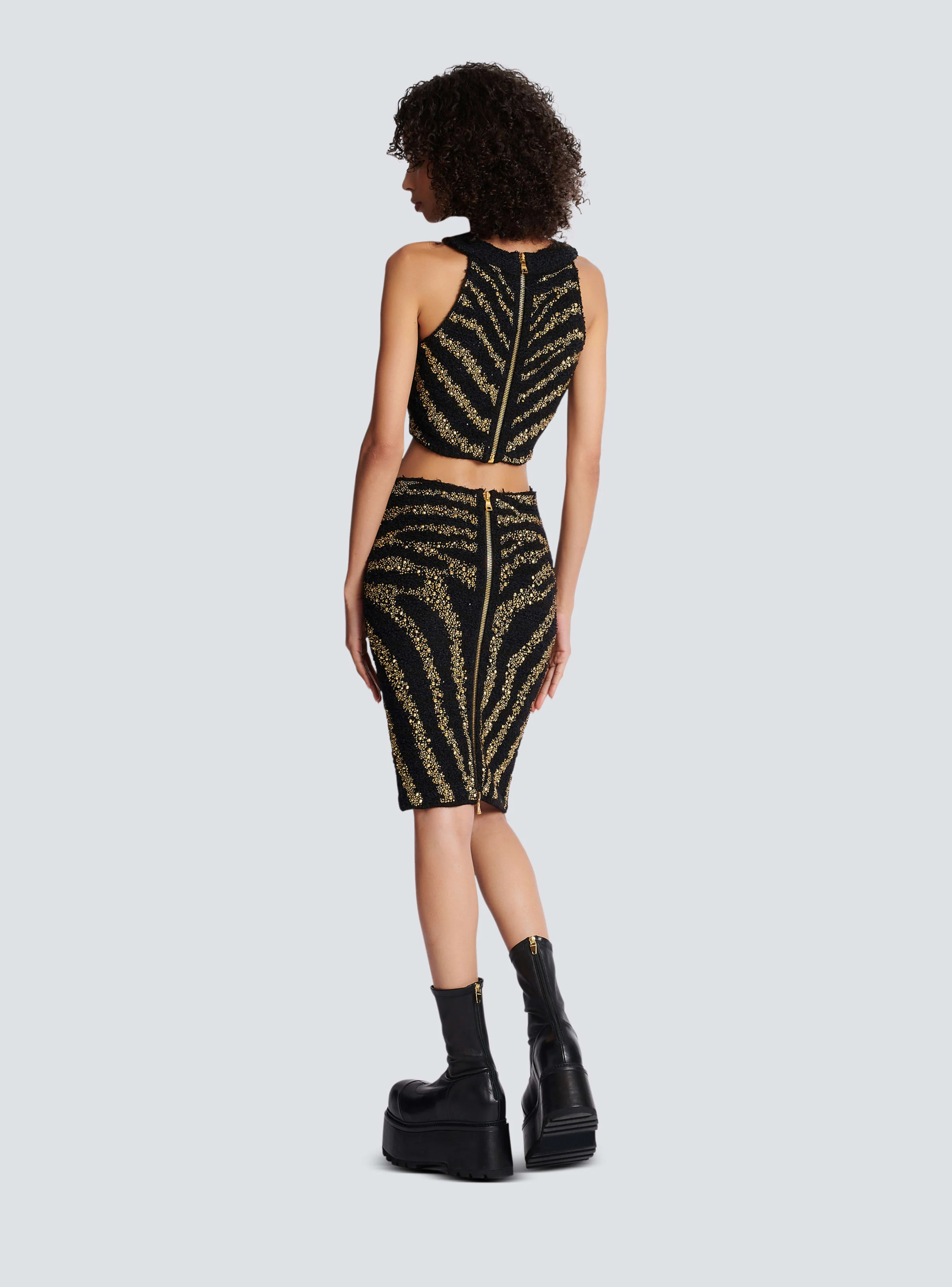 BALMAIN WOMEN'S SLEEVELESS ZEBRA TWEED CROPPED TOP NWT - Image 4