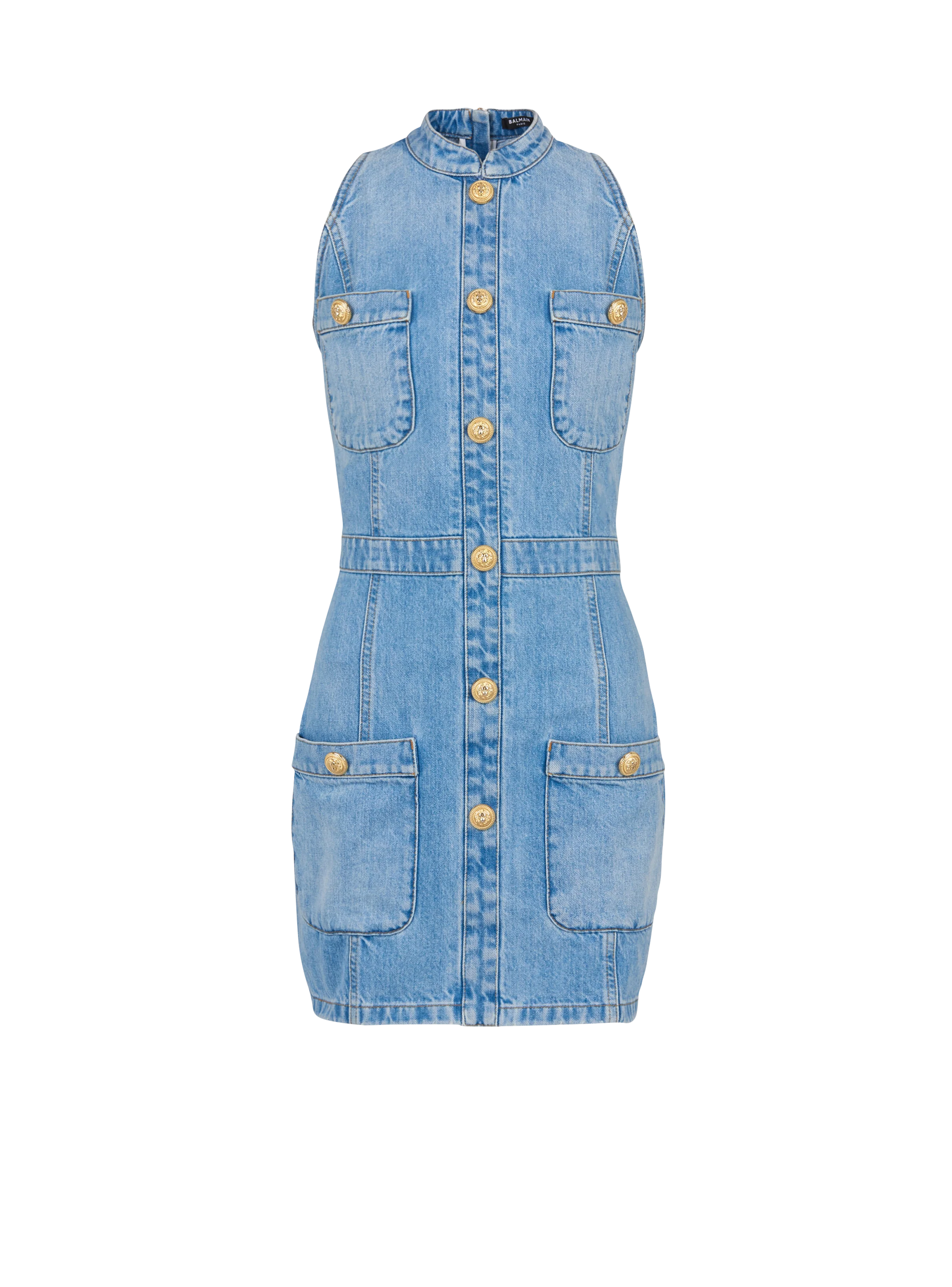 BALMAIN WOMEN'S LIGHT BLUE DENIM SLEEVELESS DRESS