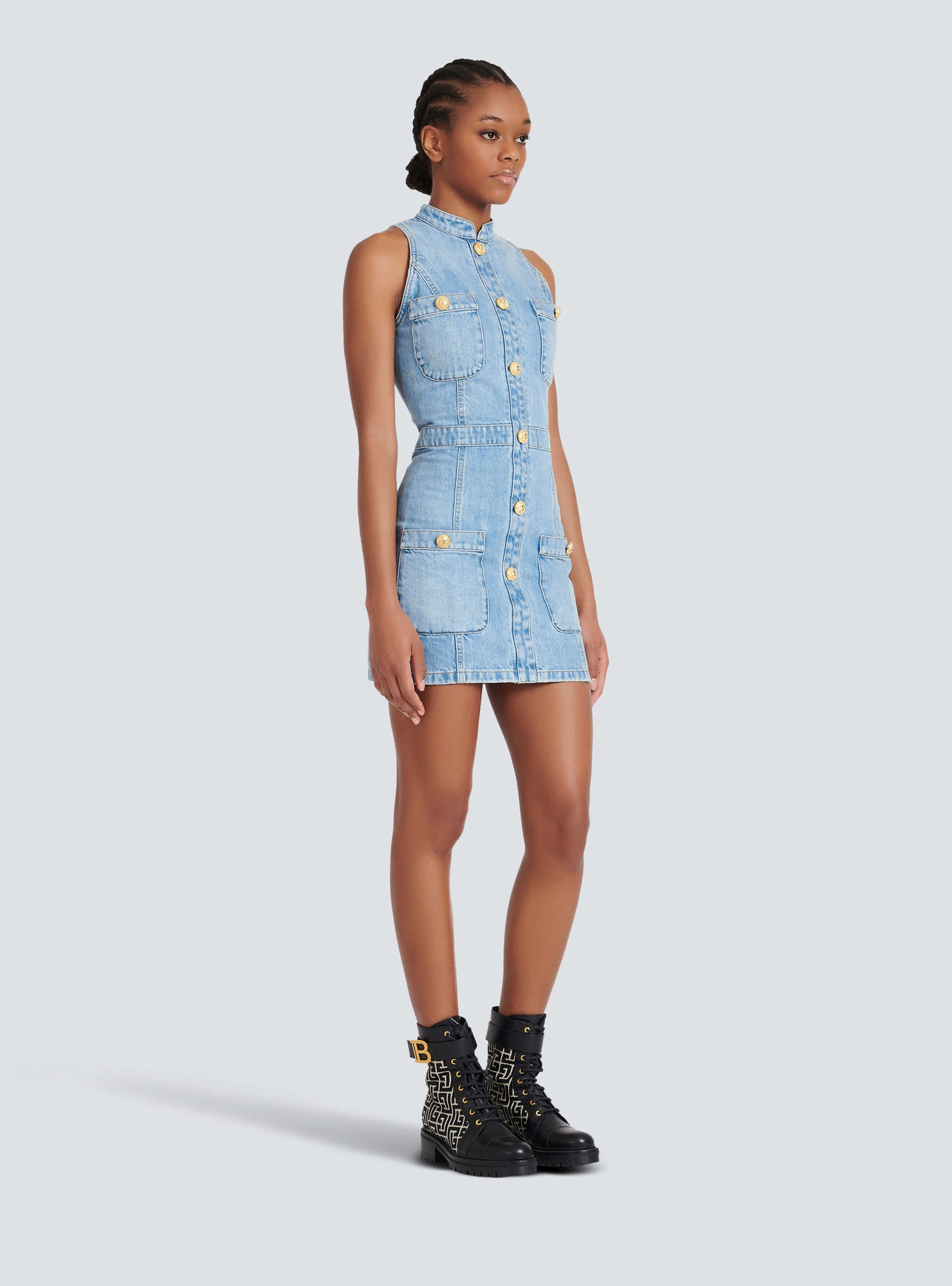 BALMAIN WOMEN'S LIGHT BLUE DENIM SLEEVELESS DRESS - Image 3