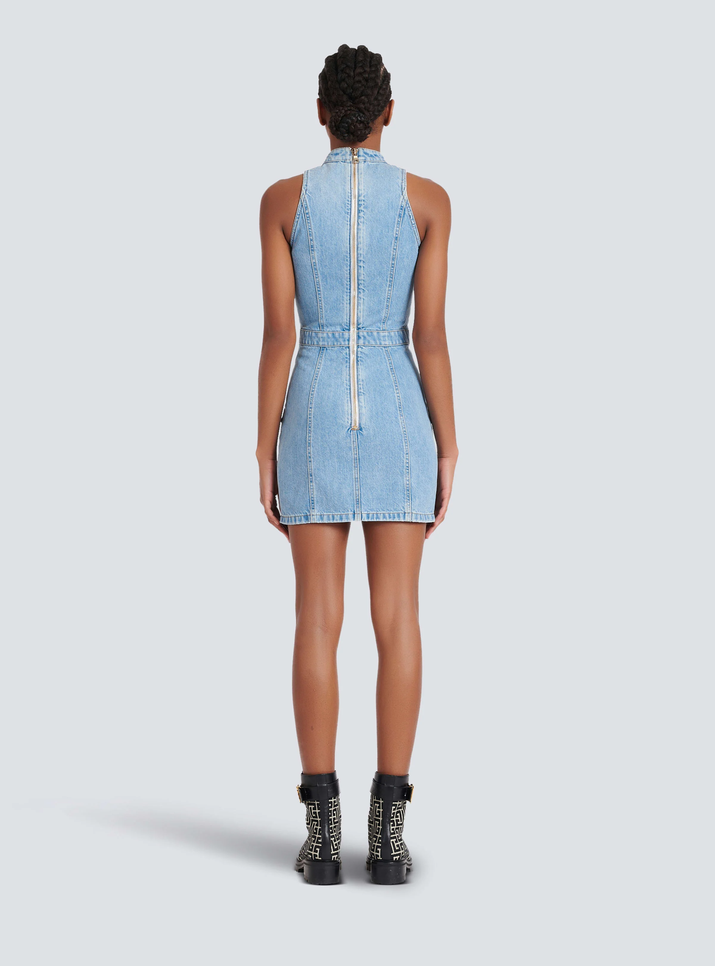 BALMAIN WOMEN'S LIGHT BLUE DENIM SLEEVELESS DRESS - Image 4