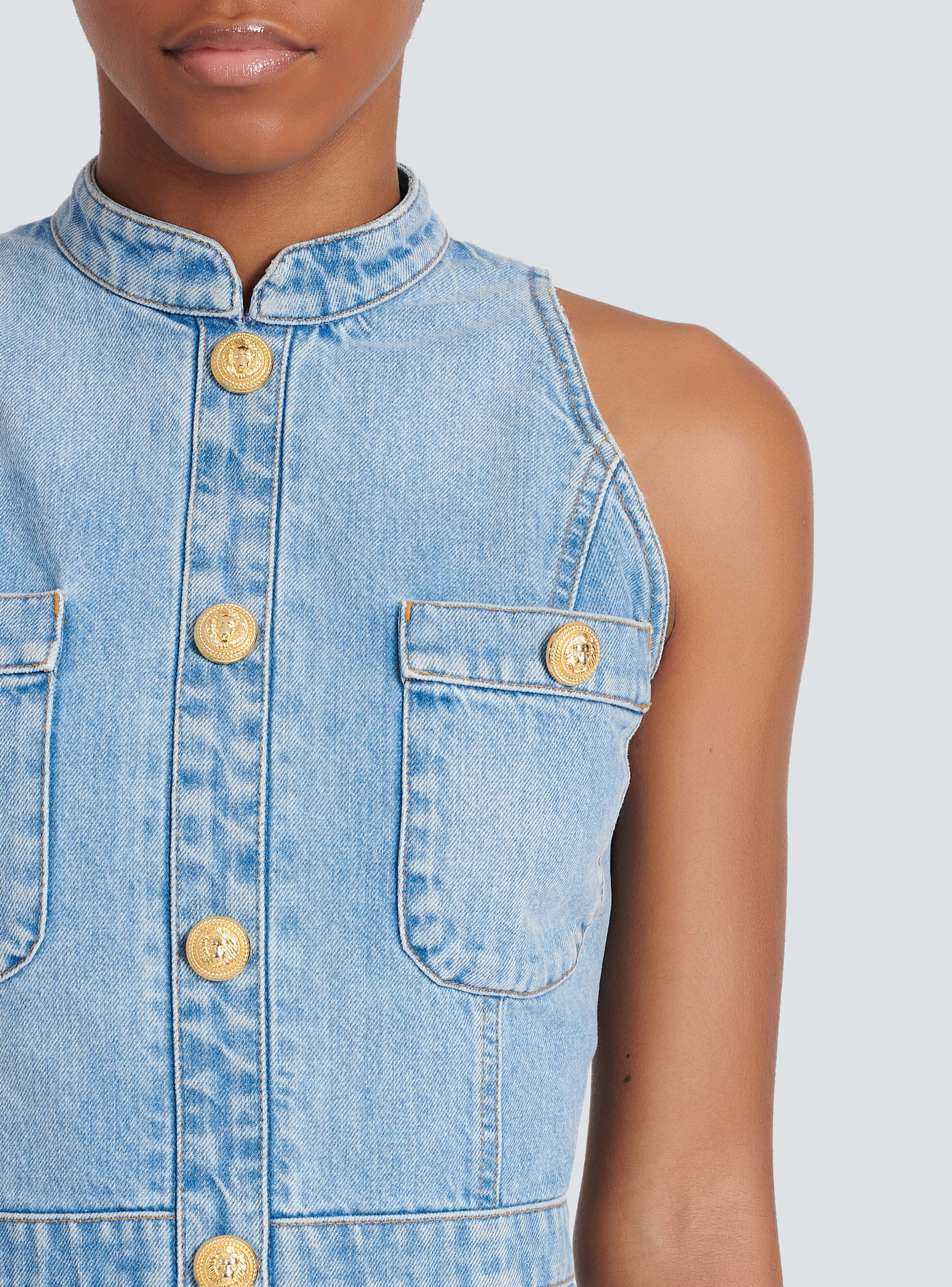 BALMAIN WOMEN'S LIGHT BLUE DENIM SLEEVELESS DRESS - Image 6