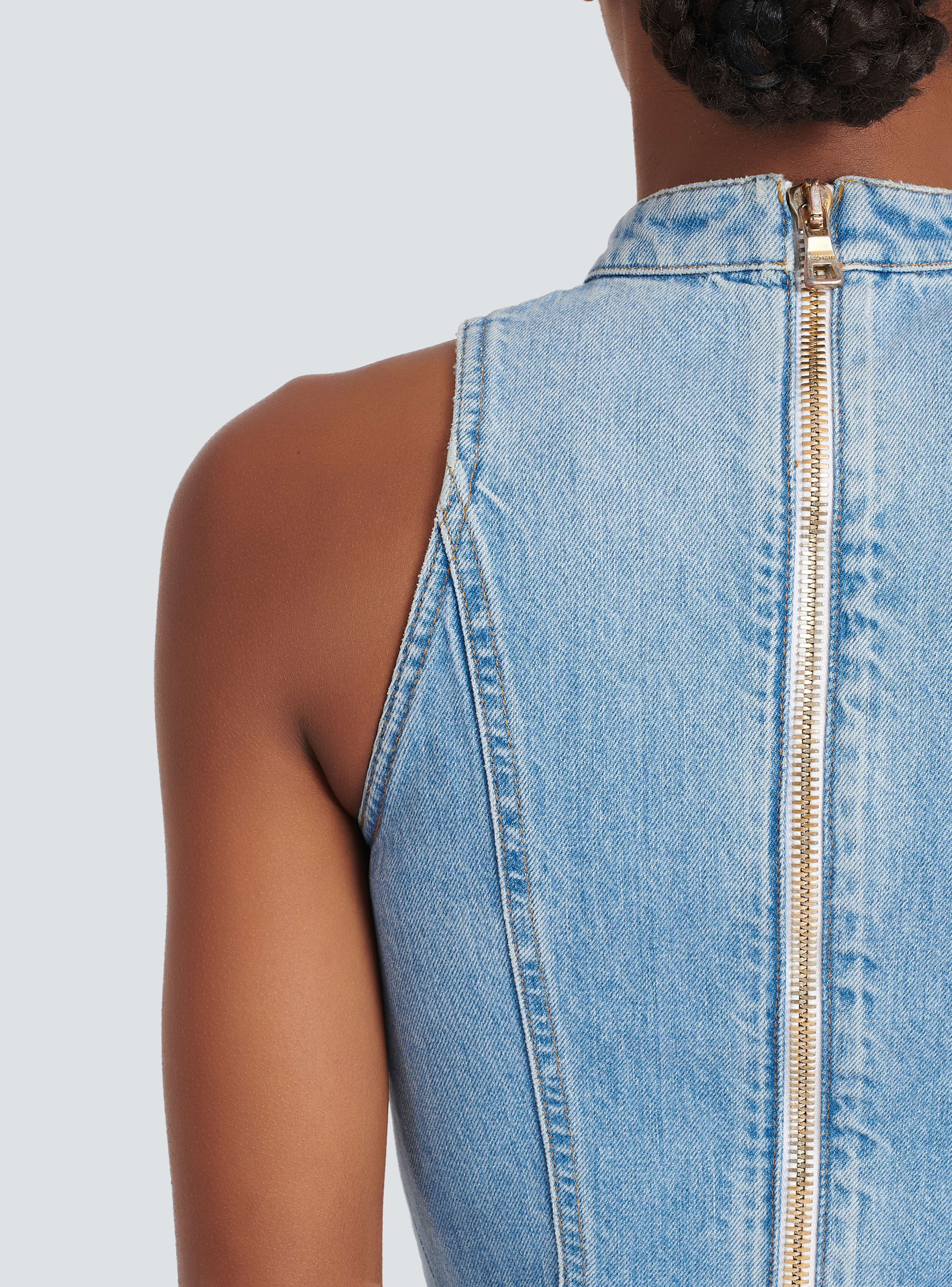 BALMAIN WOMEN'S LIGHT BLUE DENIM SLEEVELESS DRESS - Image 8