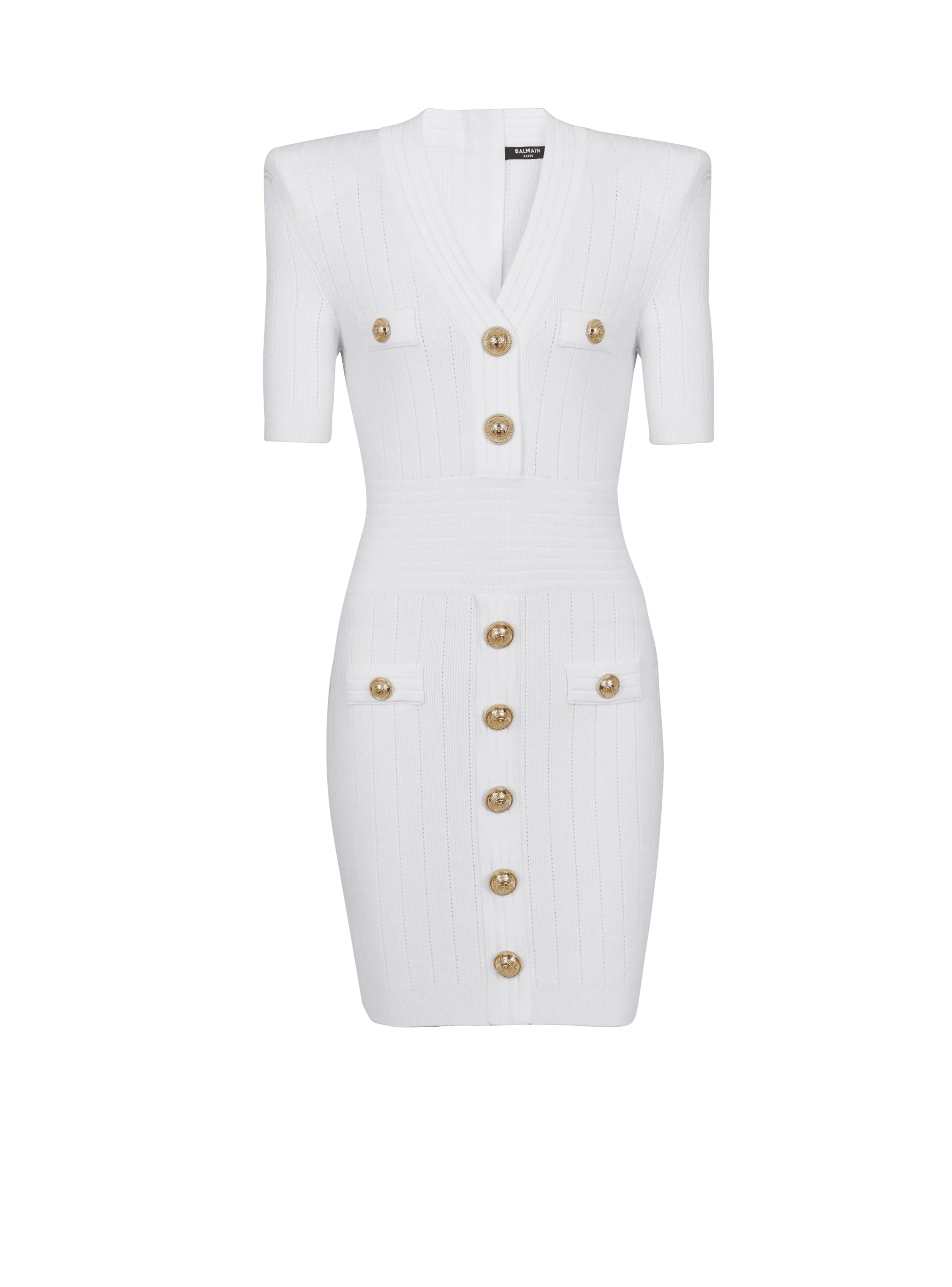 BALMAIN WOMEN'S SS BUTTONED V-NECK KNIT SHORT DRESS NWT