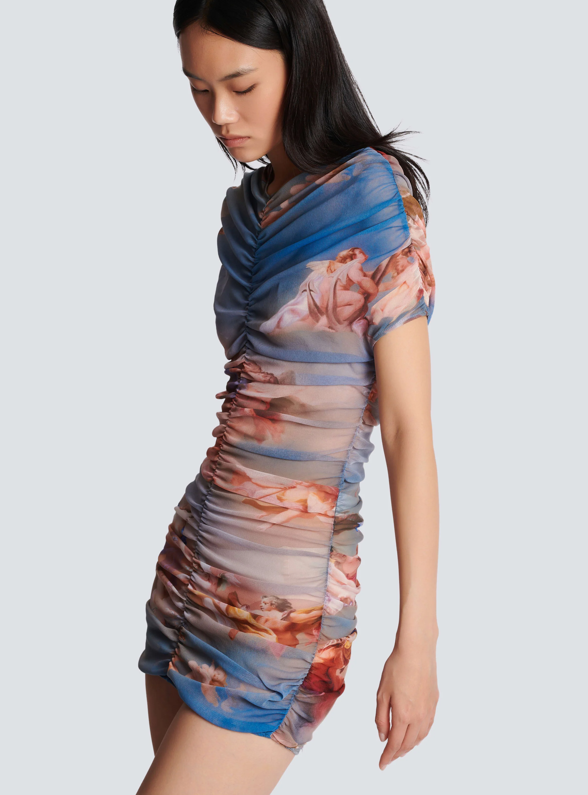 BALMAIN WOMEN'S SS SKY PRINTED TULLE DRESS NWT - Image 5