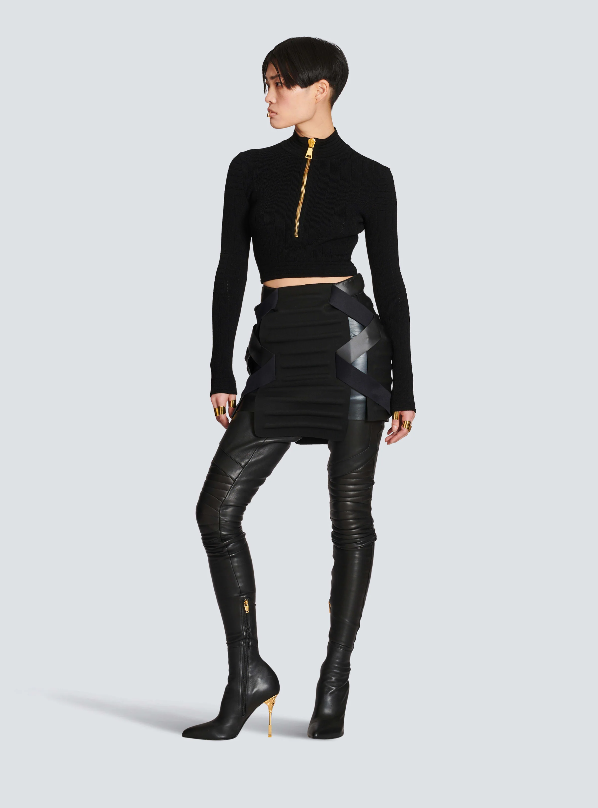 BALMAIN WOMEN'S STRAPPED QUILTED JERSEY SHORT SKIRT NWT - Image 2