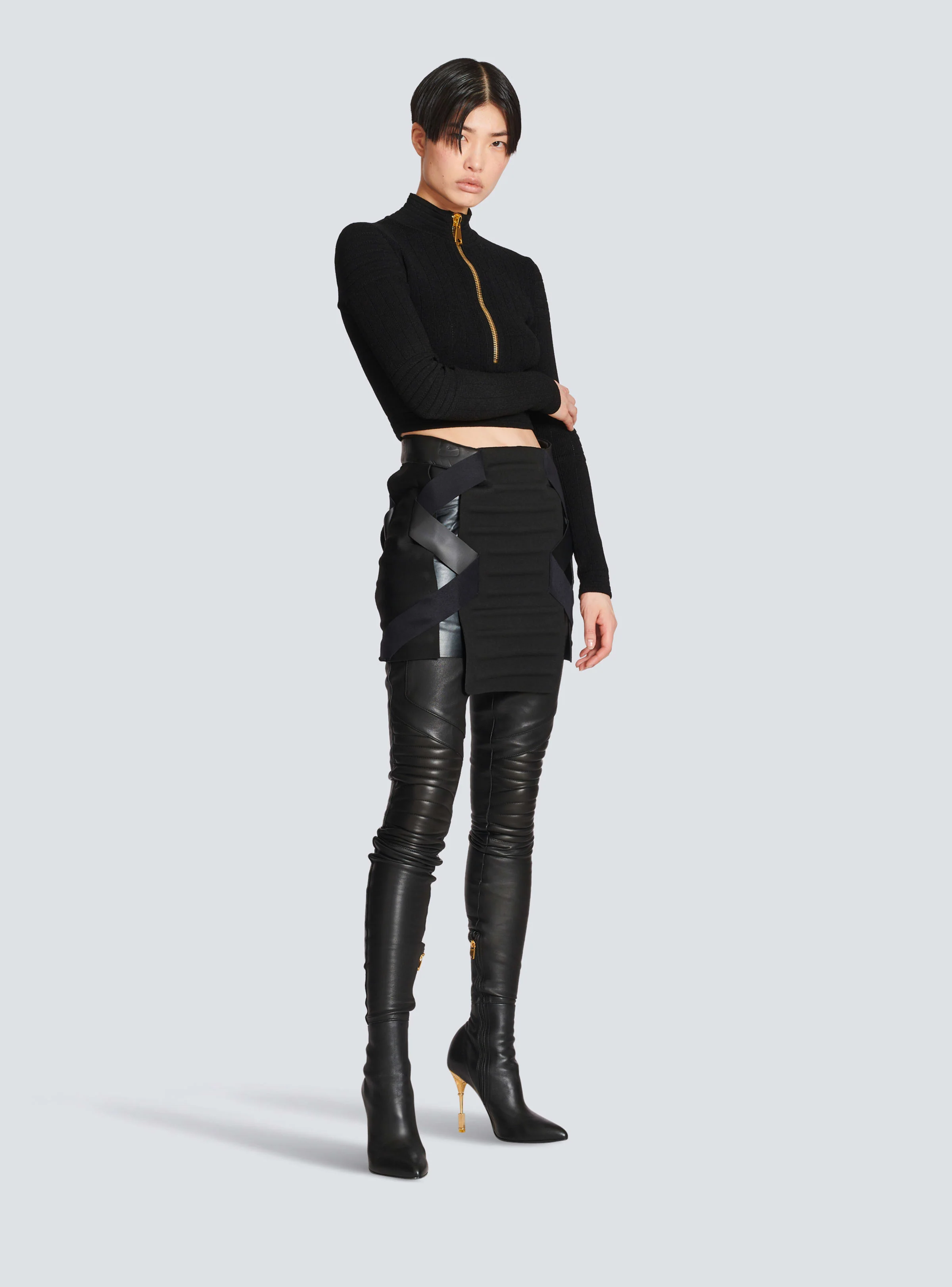 BALMAIN WOMEN'S STRAPPED QUILTED JERSEY SHORT SKIRT NWT - Image 3