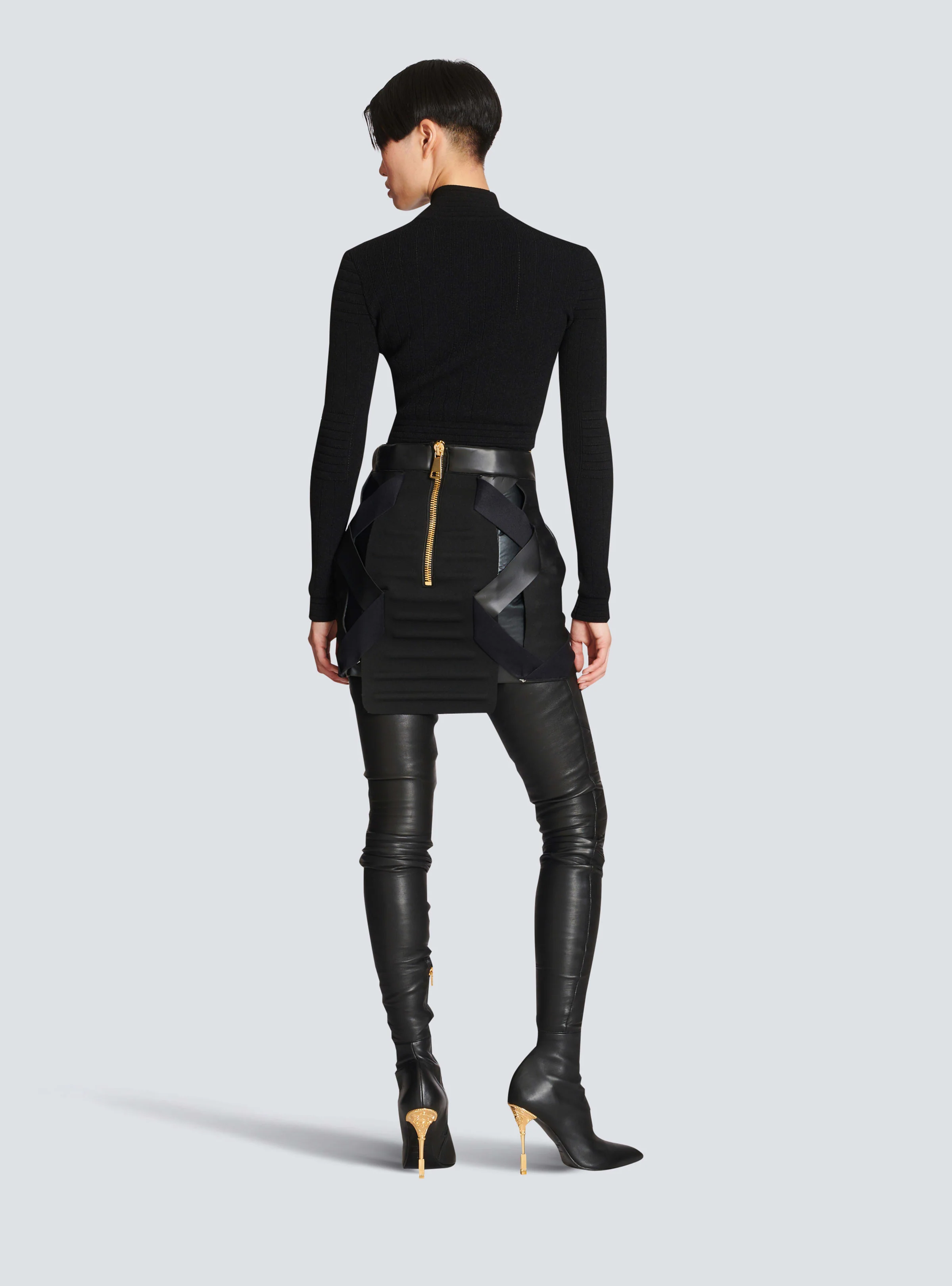 BALMAIN WOMEN'S STRAPPED QUILTED JERSEY SHORT SKIRT NWT - Image 4