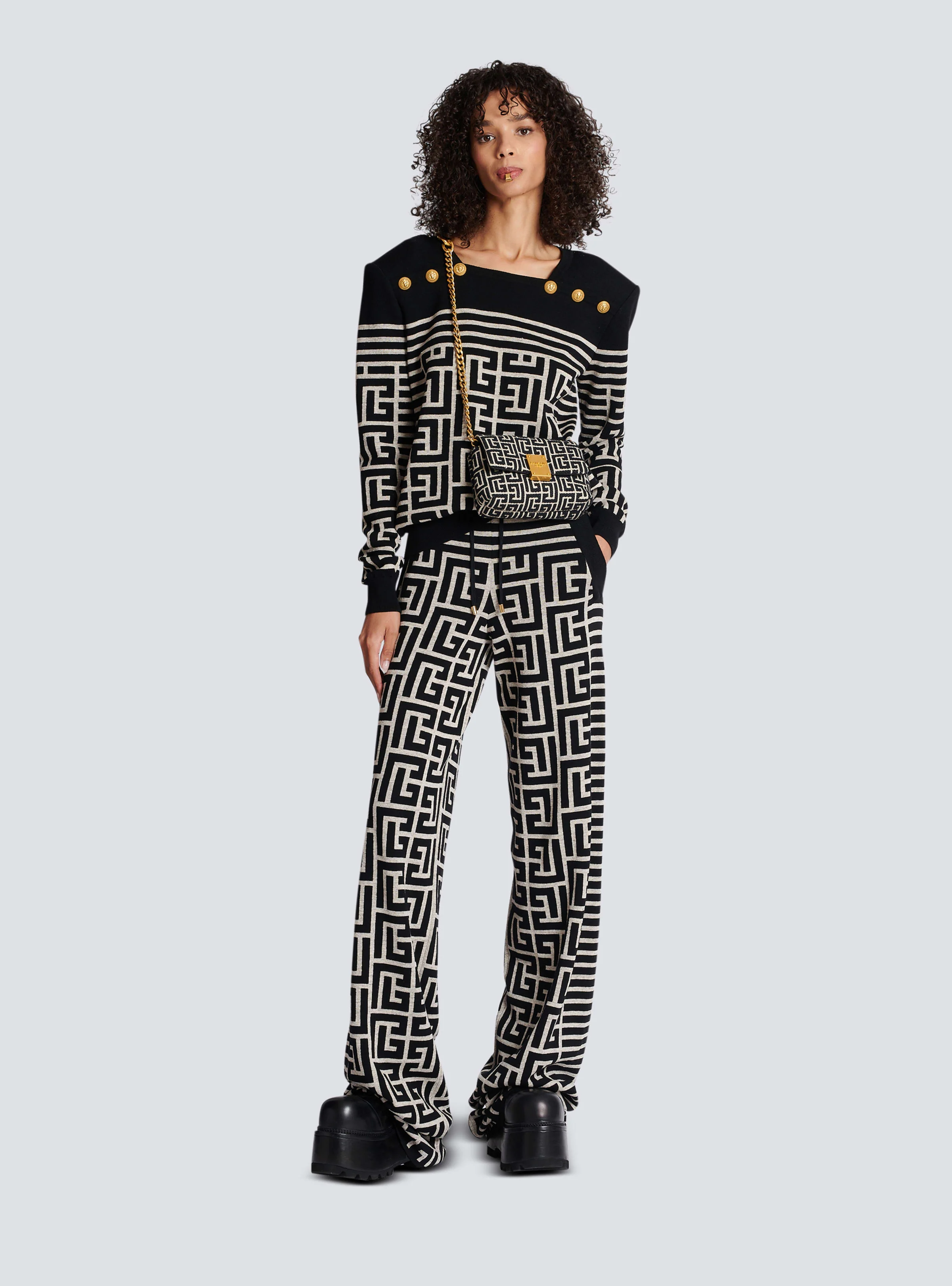 BALMAIN WOMEN'S STRIPED MONOGRAM WOOL LINEN KNIT PANTS NWT - Image 2