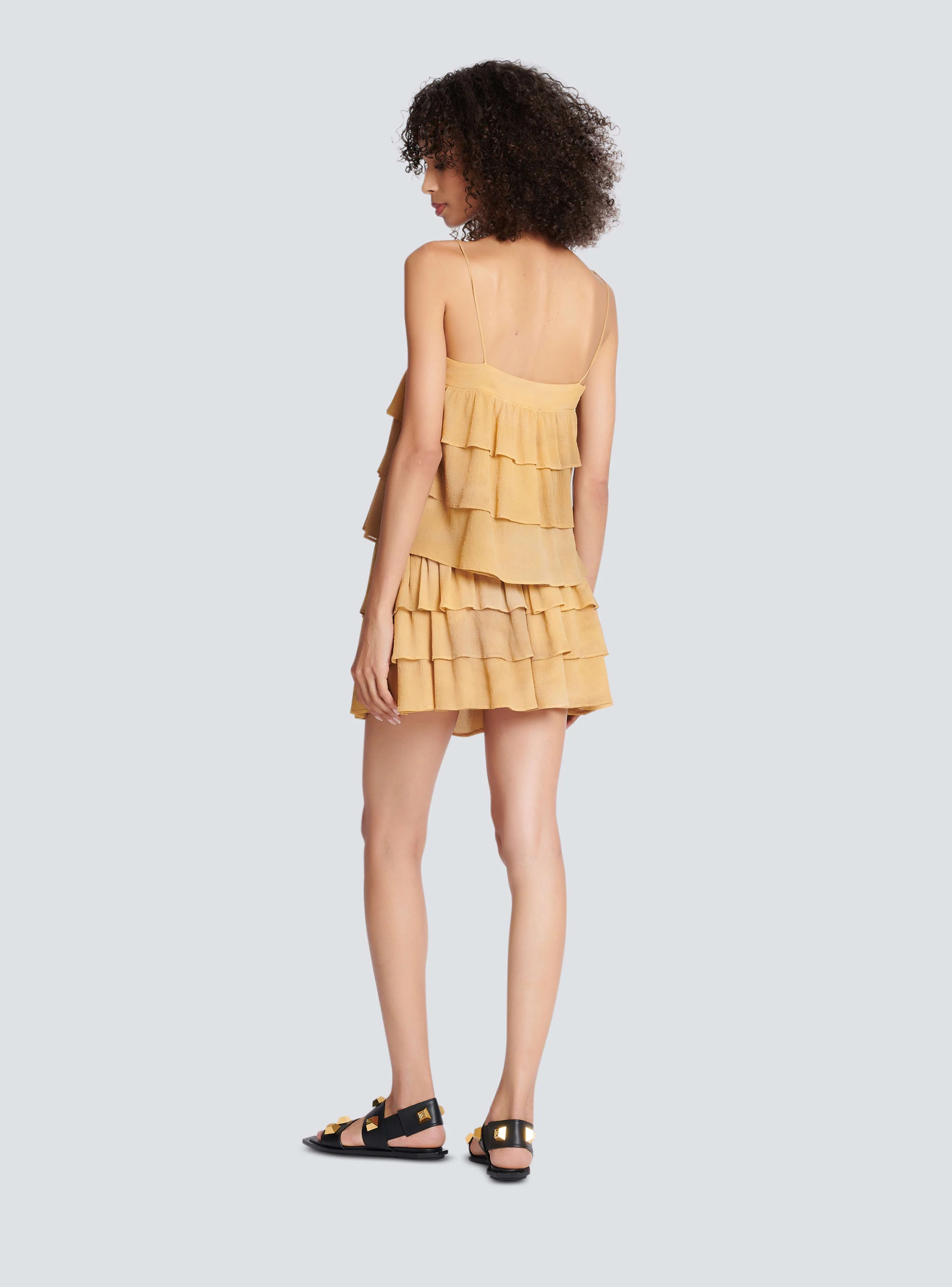 BALMAIN WOMEN'S MULTI-BROWN RUFFLED SPAGHETTI STRAP TOP - Image 4