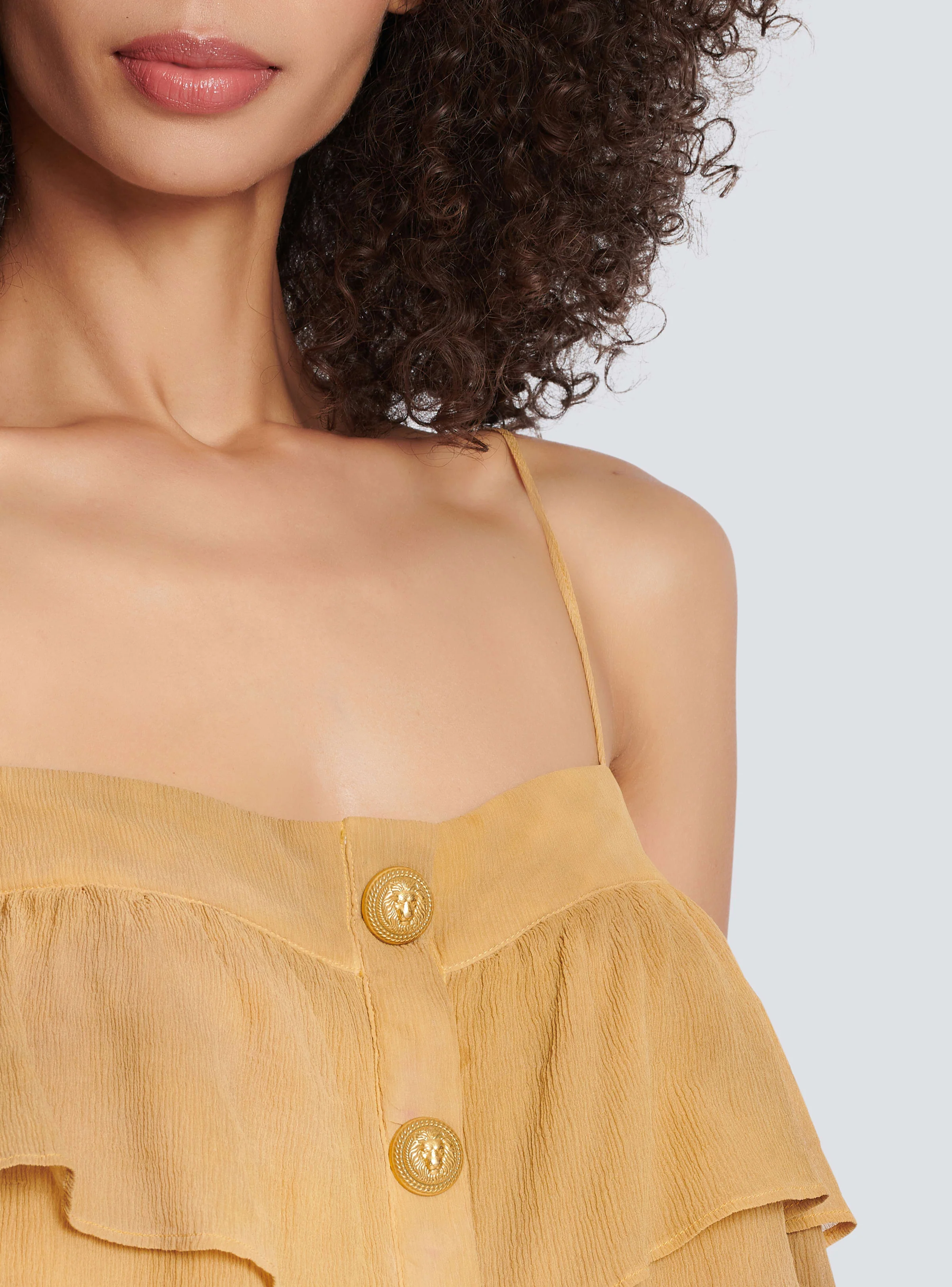BALMAIN WOMEN'S MULTI-BROWN RUFFLED SPAGHETTI STRAP TOP - Image 6