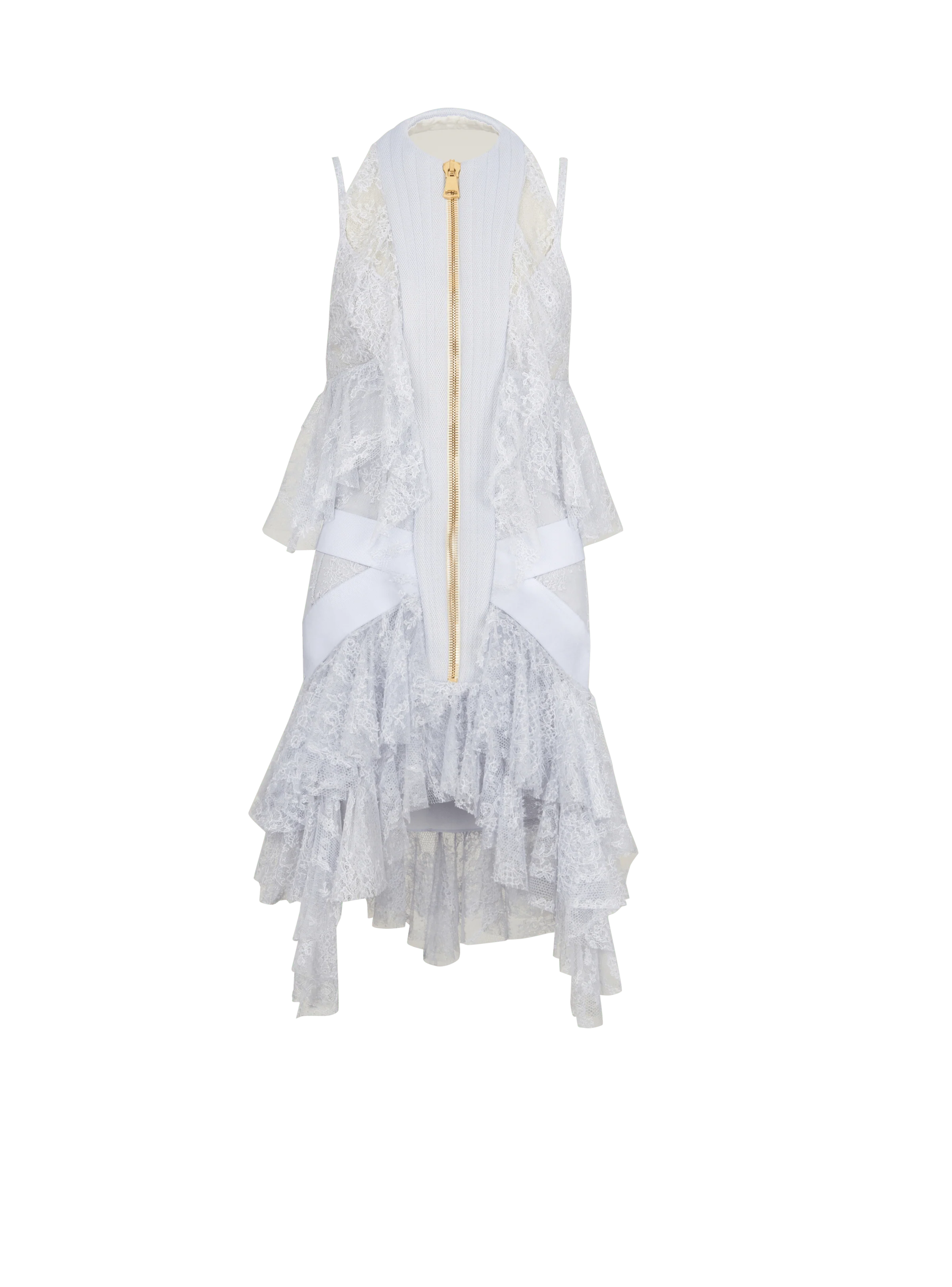 BALMAIN WOMEN'S ZIPPED PLASTRON LACE SHORT DRESS NWT