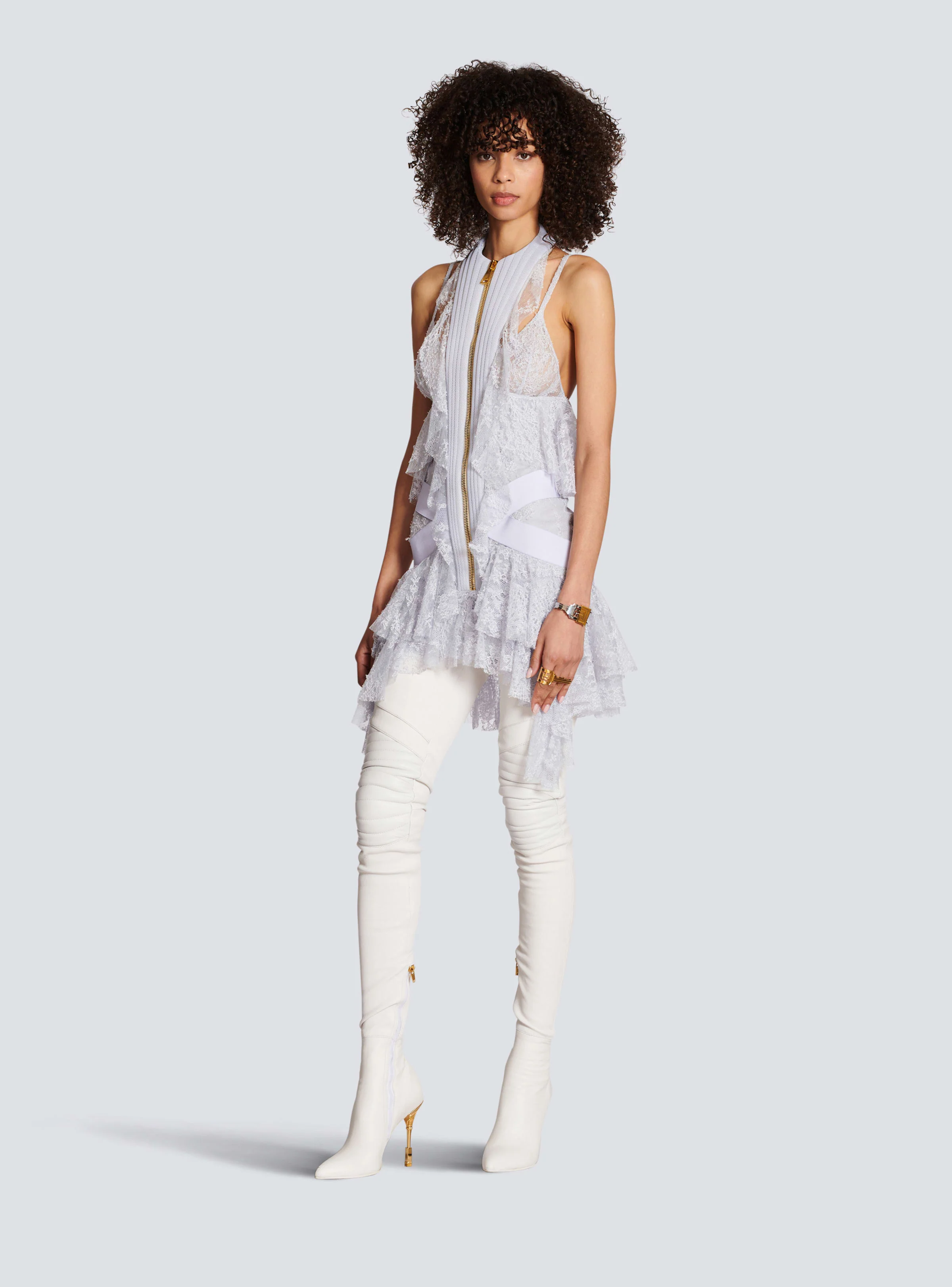 BALMAIN WOMEN'S ZIPPED PLASTRON LACE SHORT DRESS NWT - Image 2
