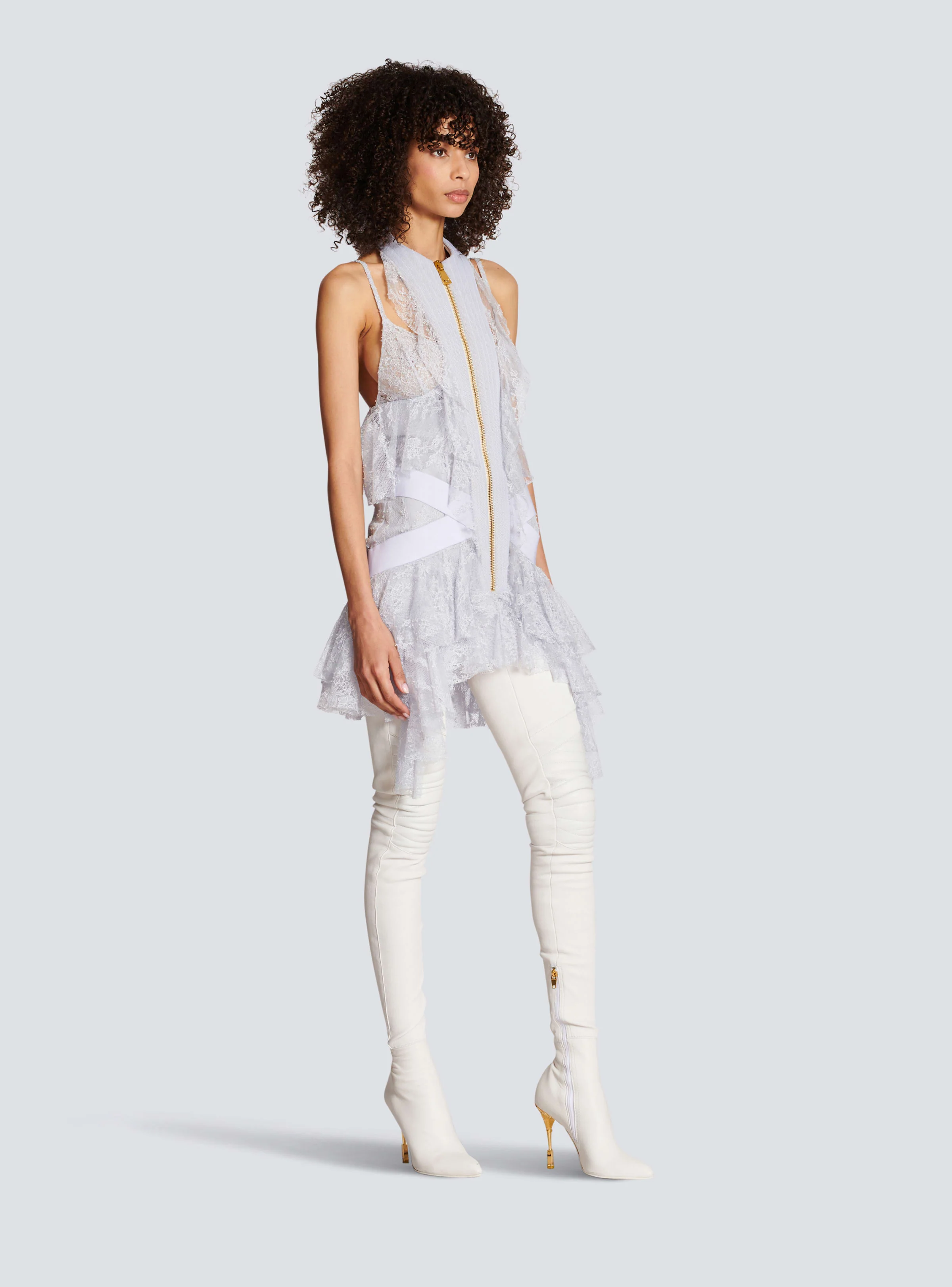 BALMAIN WOMEN'S ZIPPED PLASTRON LACE SHORT DRESS NWT - Image 3
