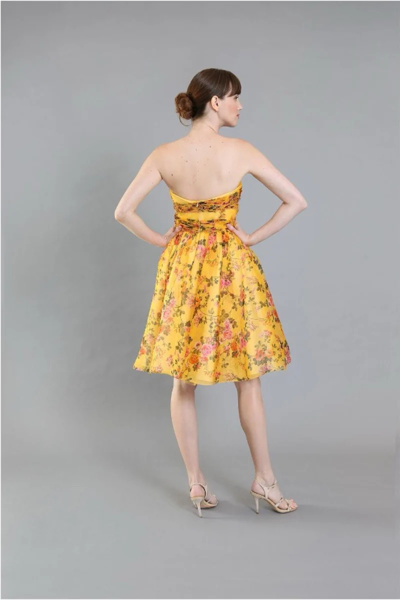 Barbie yellow floral cocktail-back #1376 - Image 2