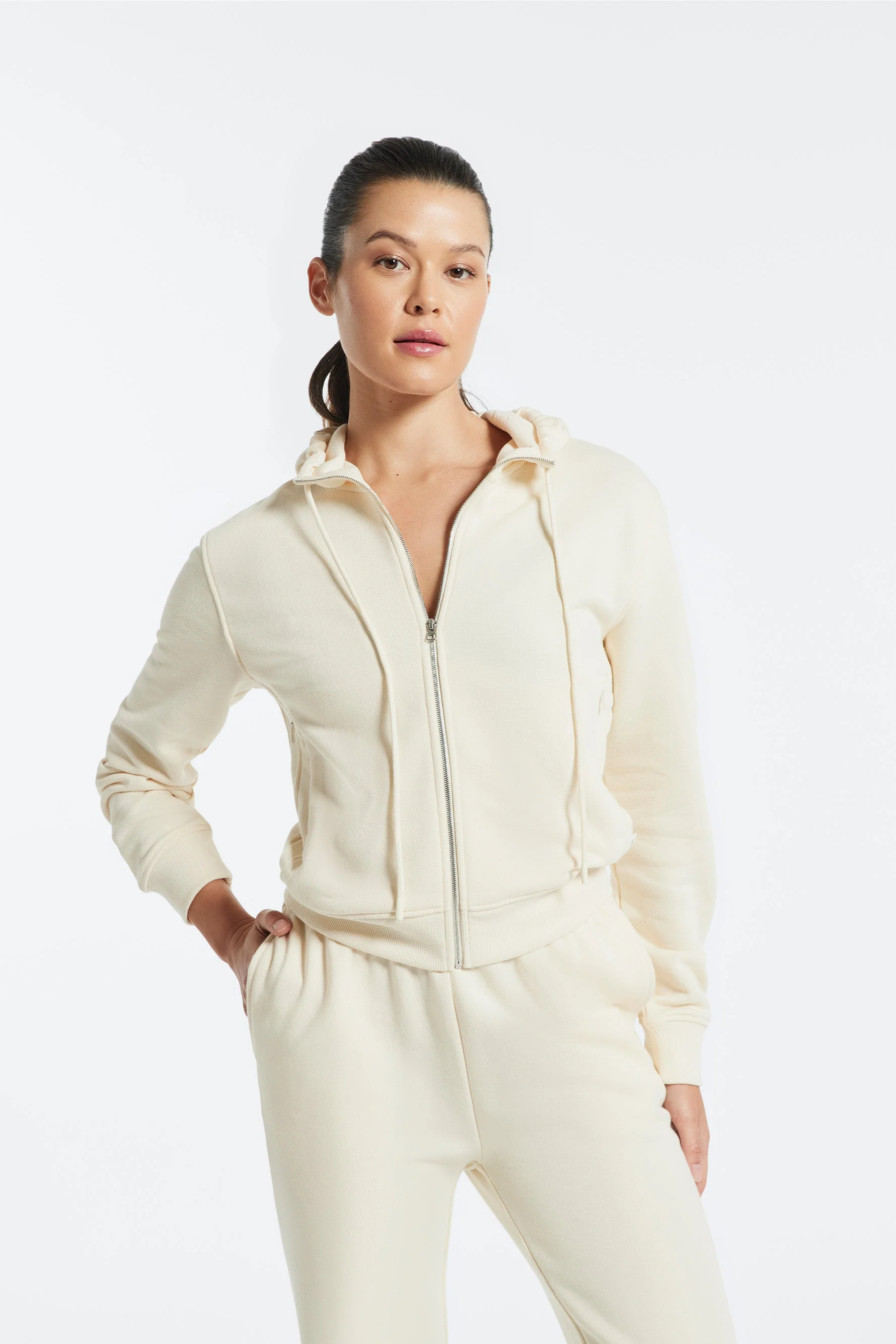 BANDIER Beekman Cotton Terry Full Zip Hoodie - Light Stone BW202159