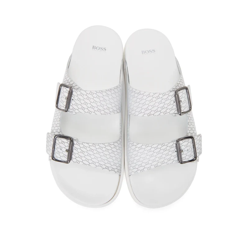 Mens | BOSS Cliff Logo Buckle Sandal White - Image 4