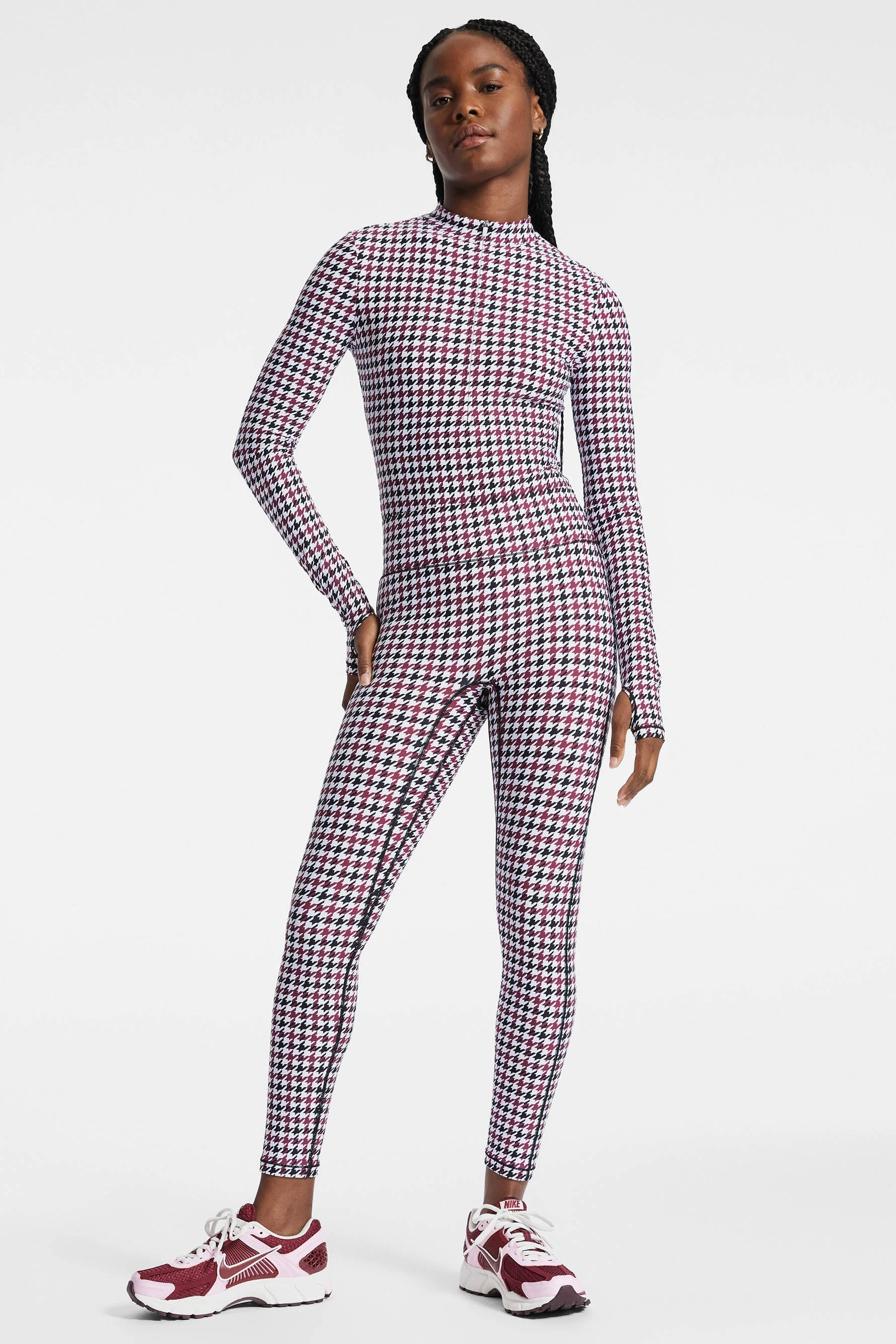 BANDIER Brio 1/4 Zip Long Sleeve Bodysuit - Cordovan Houndstooth - Image 3