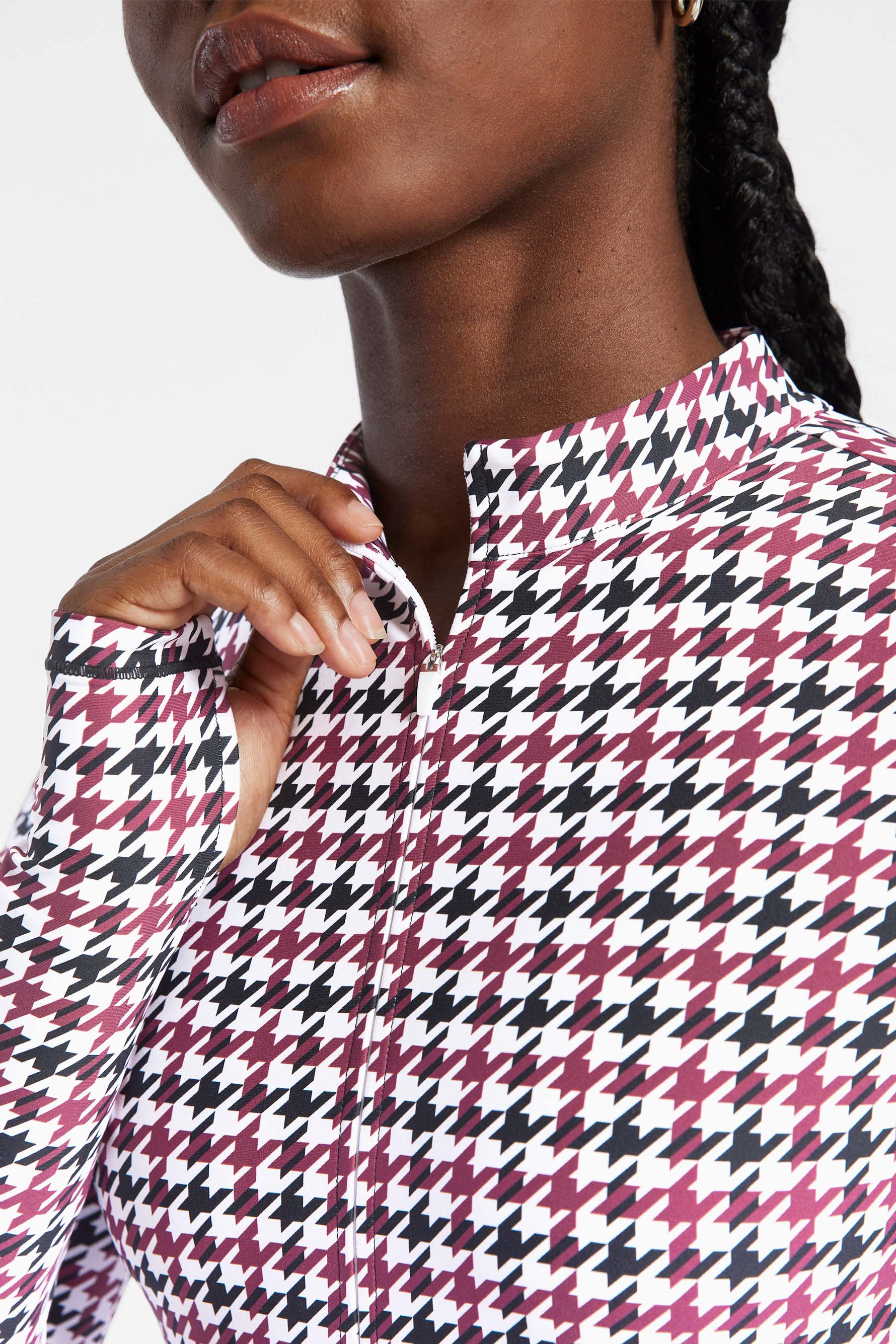 BANDIER Brio 1/4 Zip Long Sleeve Bodysuit - Cordovan Houndstooth - Image 4