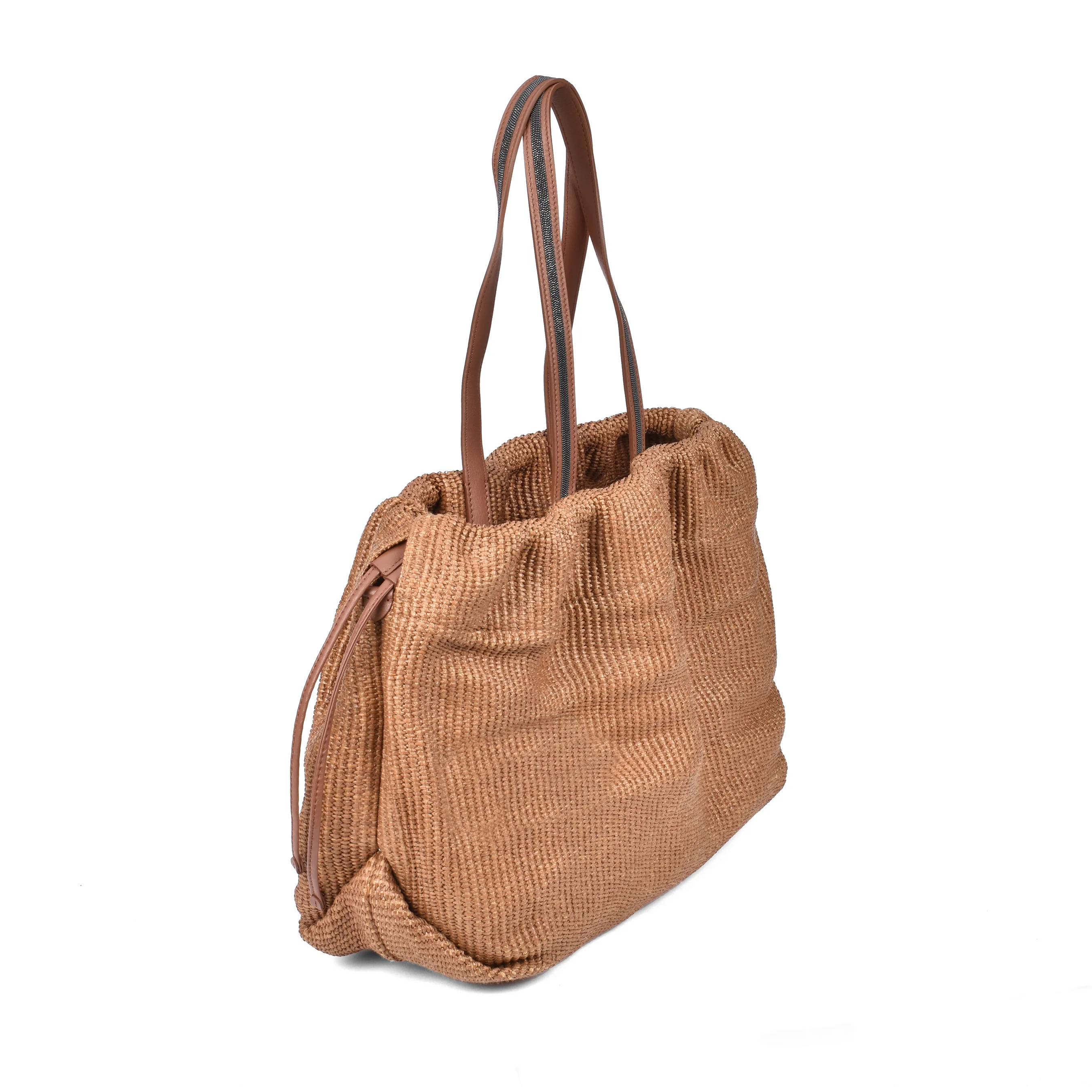 BRUNELLO CUCINELLI WOMEN'S MONILI BEAD WOVEN RAFFIA TOTE / SHOULDER BAG - Image 2